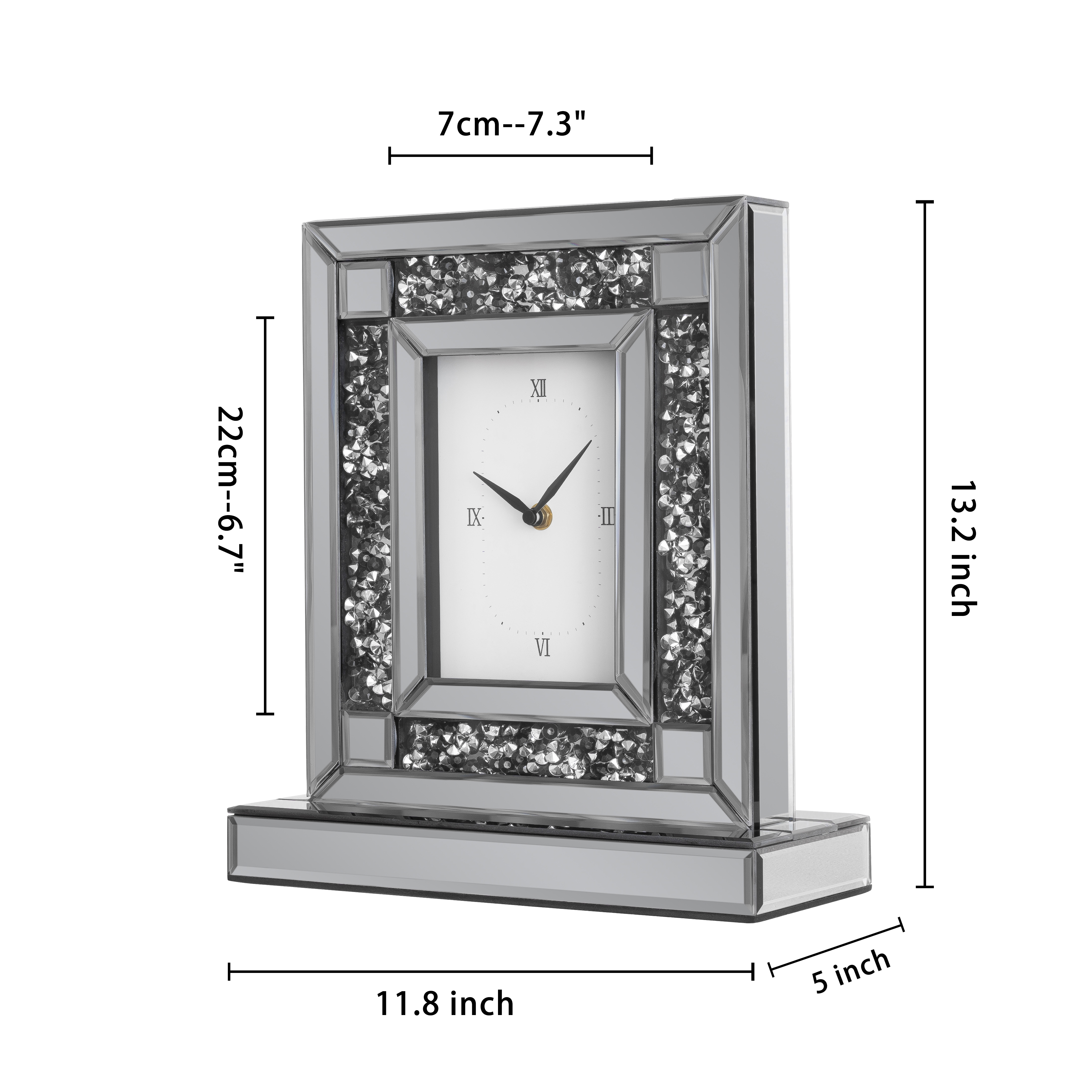 Luxury Crystal-Embedded Mirrored Table Clock, Elegant Decorative Clock with Roman Numerals for Home & Office