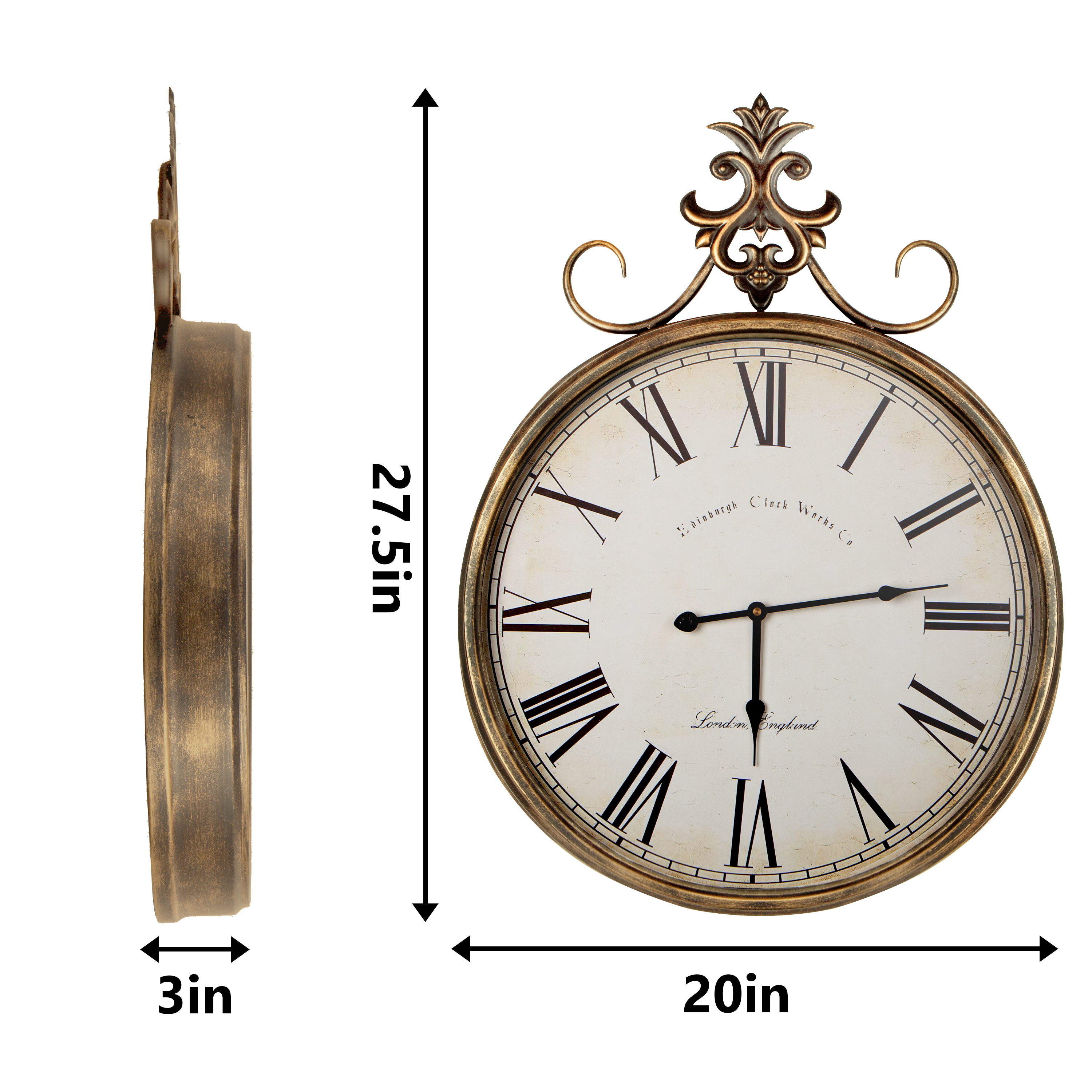 Gold Wall Clock 31" x 23.5", Large Clock Wall Decor, Vintage WallClock for Living Room