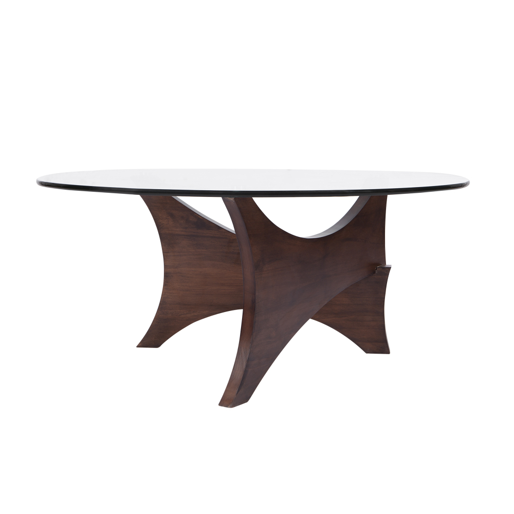 Mid Century Modern Coffee Table with Clear Round Table Top, Noguchi Style
