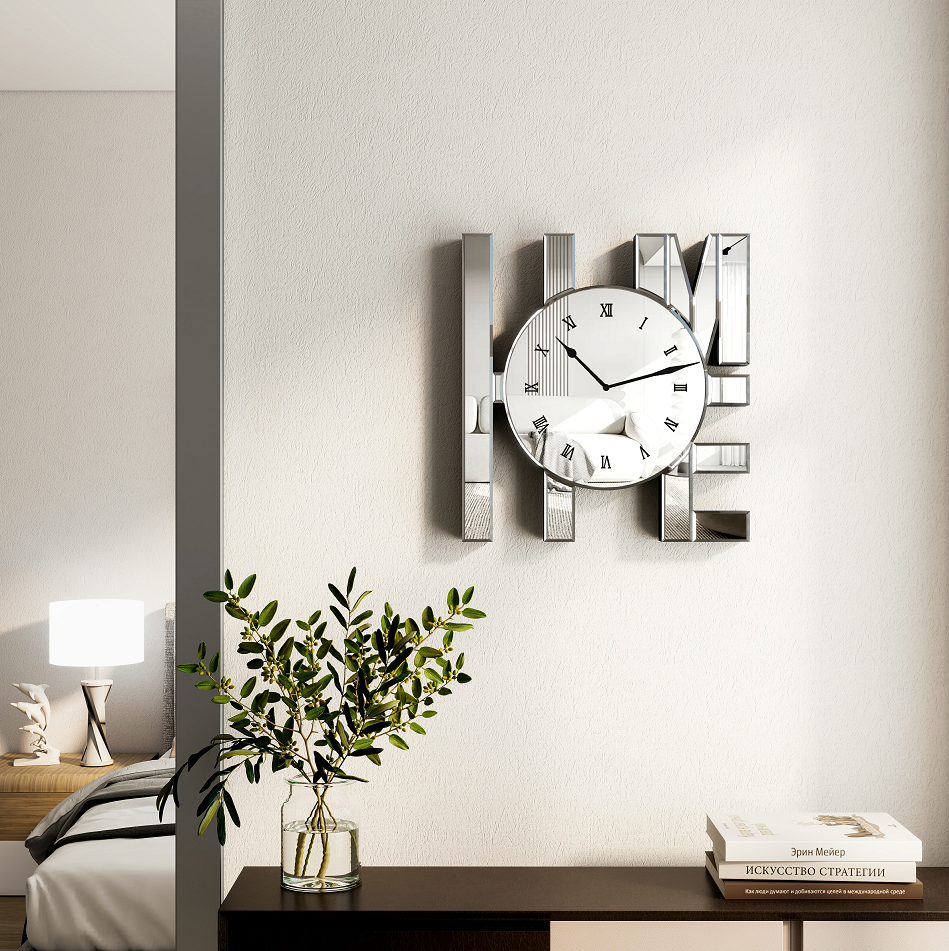Decorative Wall Clock, Sliver Mirrored Wall Clock Modern Home Wall Decor Silent Clocks