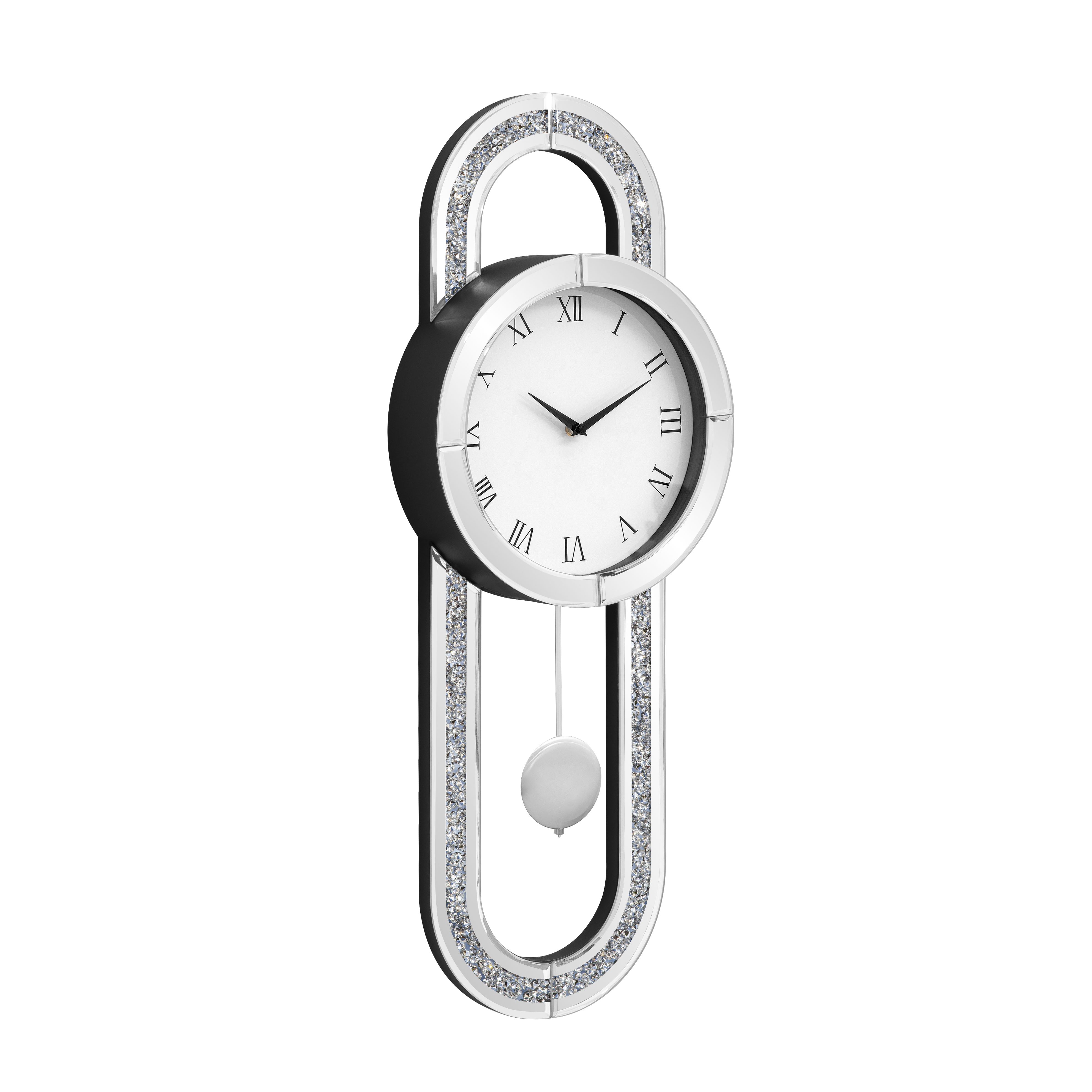 Decorative Wall Clock 31.5" Mirrored Pendulum Clock Silent Quality Quartz Luxury Large Wall Clocks with Crushed Diamond