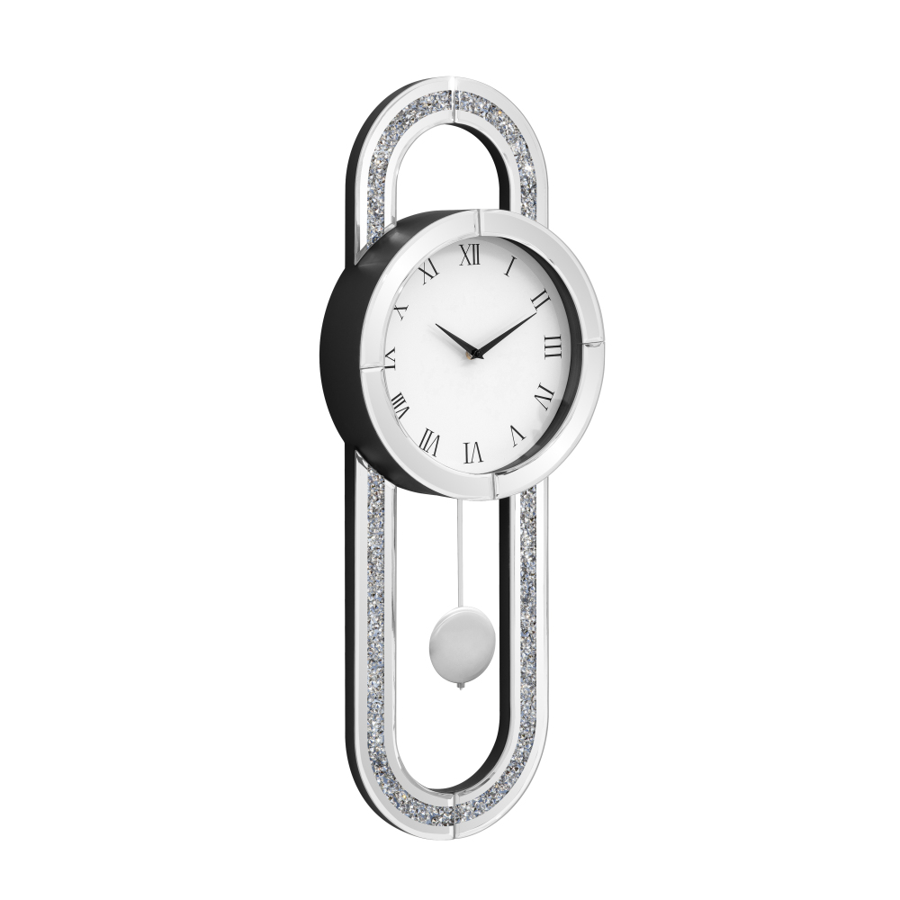Decorative Wall Clock 31.5" Mirrored Pendulum Clock Silent Quality Quartz Luxury Large Wall Clocks with Crushed Diamond