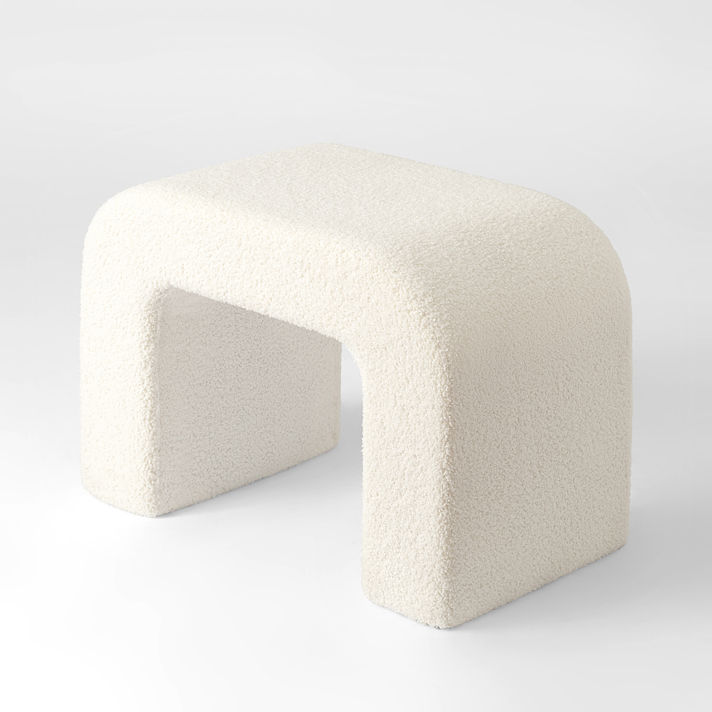 Upholstered Accent Stool with Modern U-Shaped Design, Compact Footstool