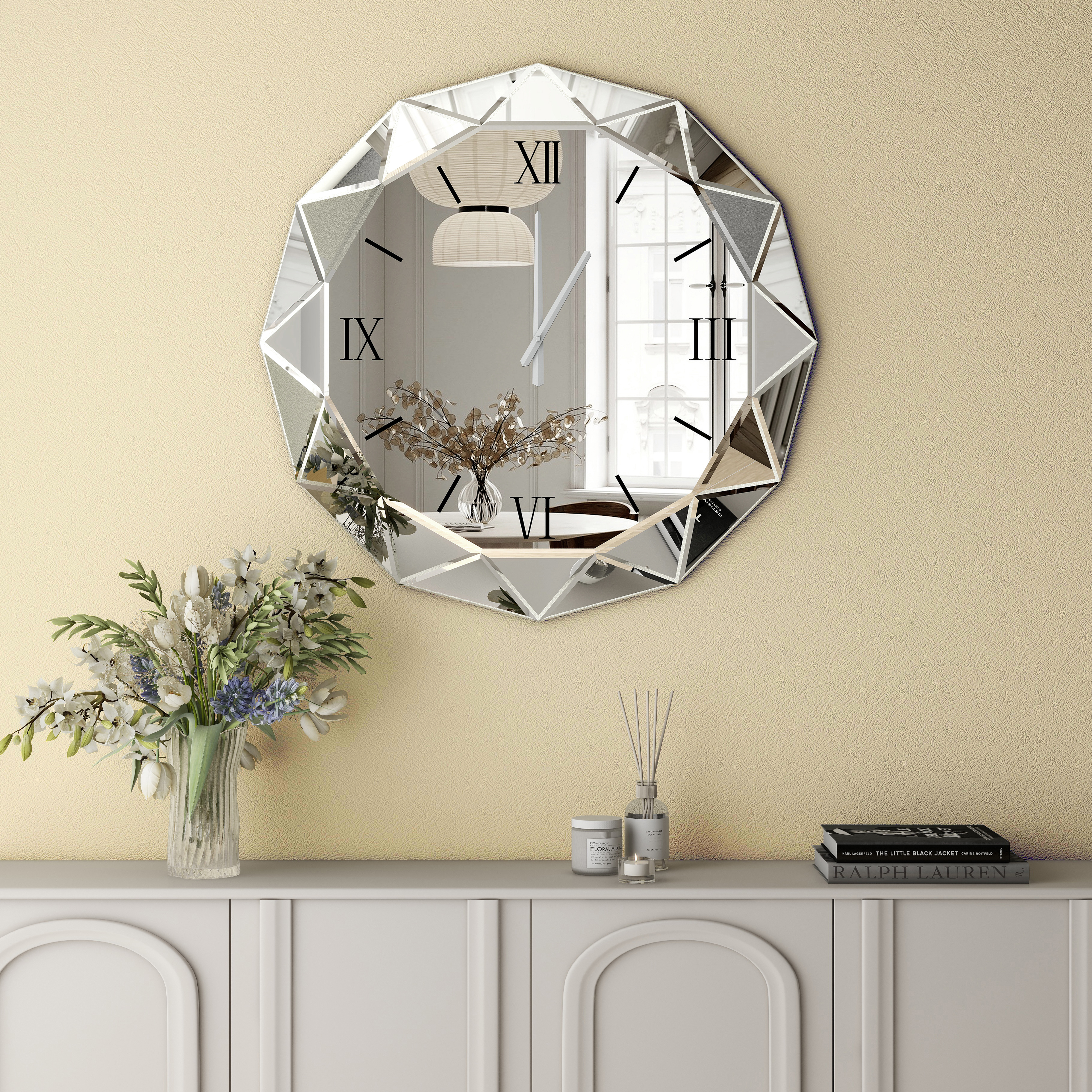 Decorative Wall Clock, 24 inch Mirrored Large Clock for Wall Decorative