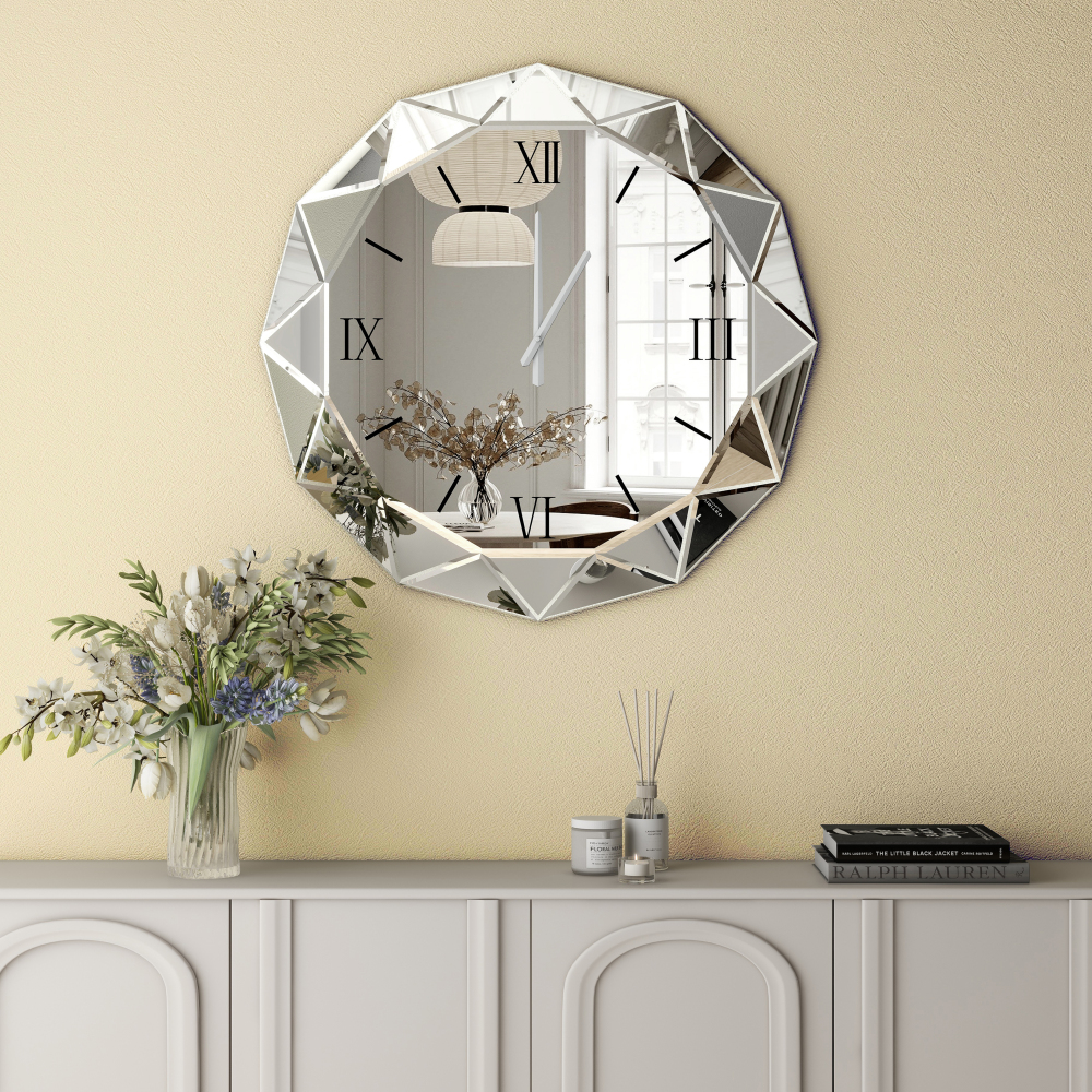 Decorative Wall Clock, 24 inch Mirrored Large Clock for Wall Decorative