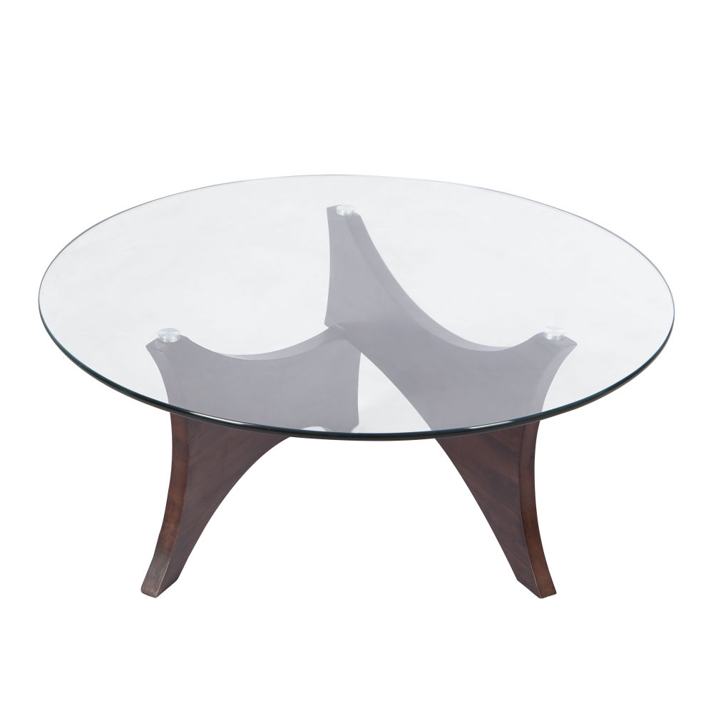 Mid Century Modern Coffee Table with Clear Round Table Top, Noguchi Style