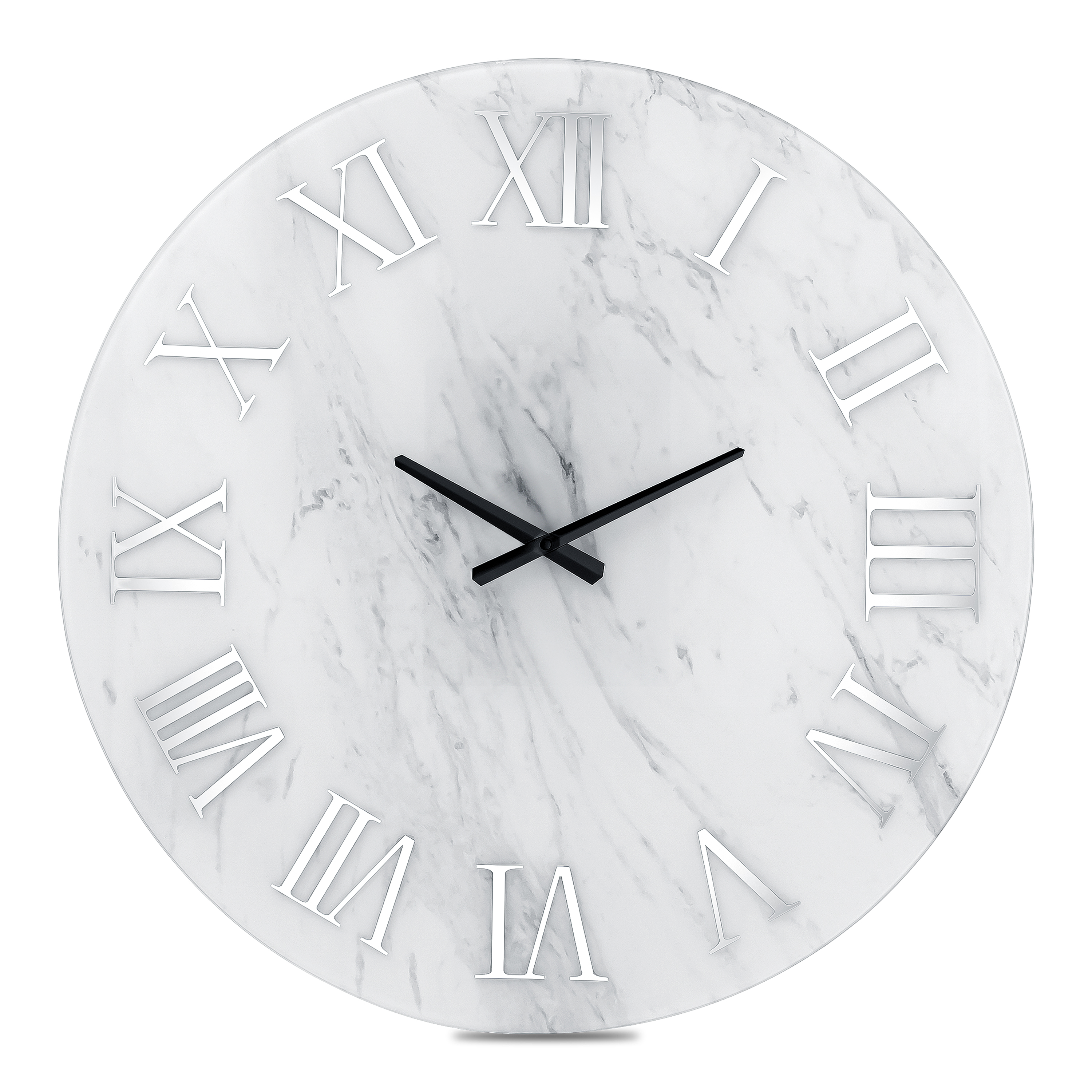 Modern Wall Clock - 23.62 Inch Frameless Marble Glass Wall Clock with Roman Numerals, Non-Ticking Large White Decorative Clock