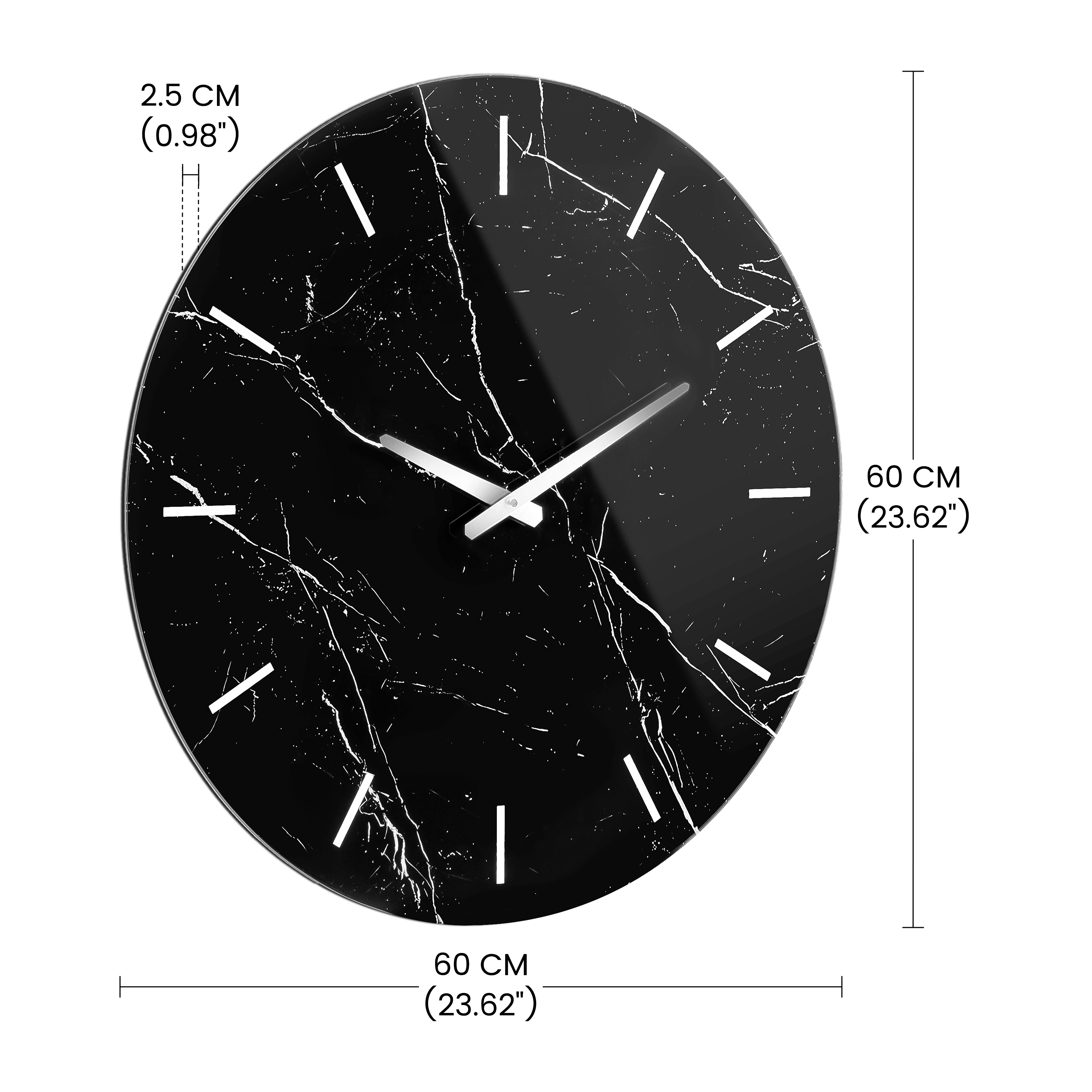 SHYFOY Black Decorative Wall Clock Glass Marble Patter, 23.6" Decorative Wall Clock, Modern Large Clock for Living Room