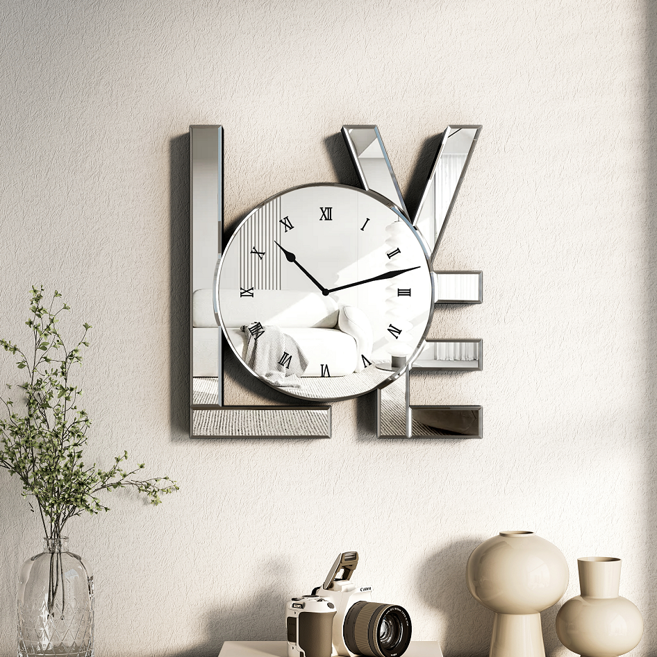 Decorative Wall Clock, Sliver Mirrored Wall Clock Modern Home Wall Decor Silent Clocks