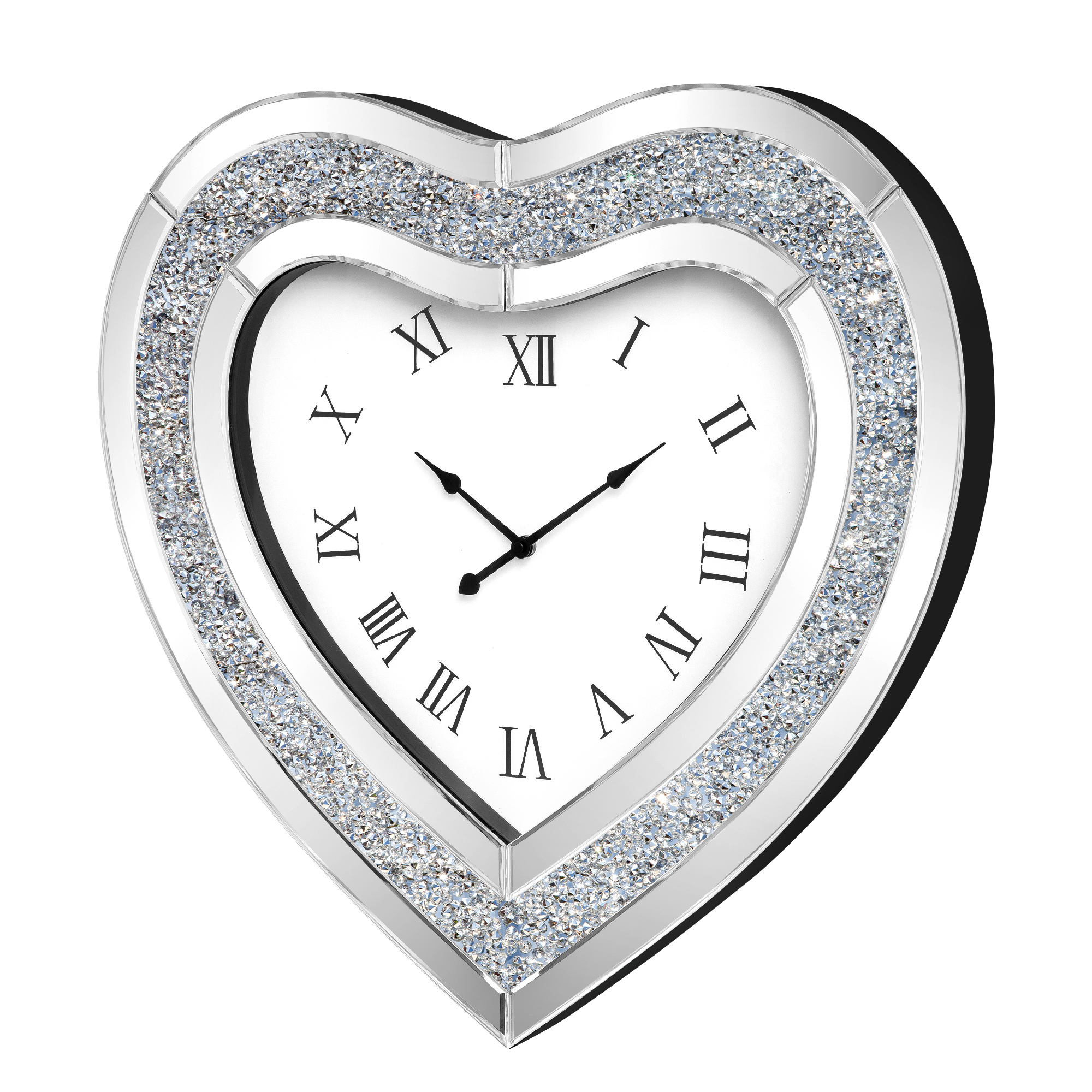 SHYFOY Deorative Wall Clock, 24 inch Heart-Shaped Mirror Wall Clock, Crushed Diamond Non-Ticking Wall Clocks for Bedroom