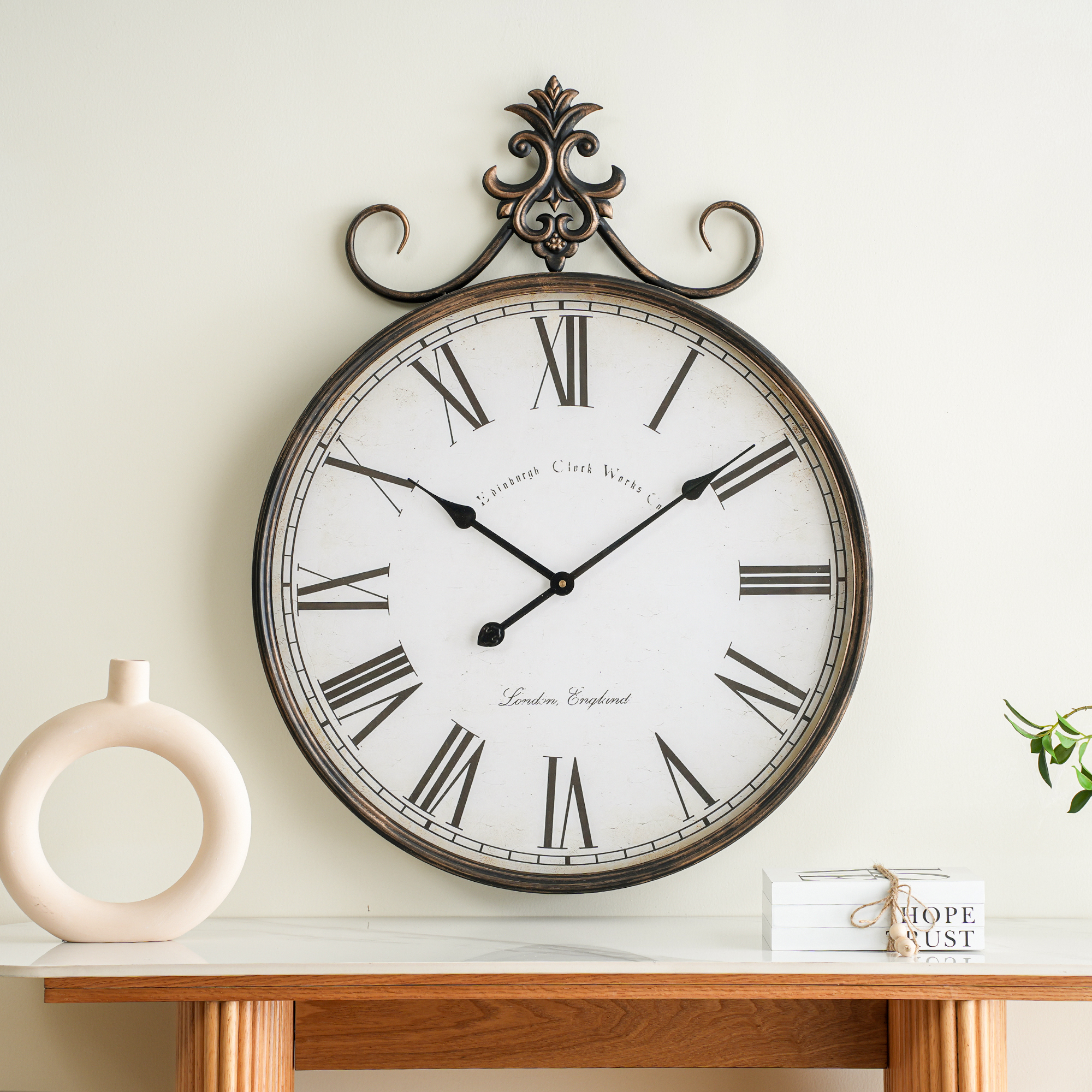 Gold Wall Clock 31" x 23.5", Large Clock Wall Decor, Vintage WallClock for Living Room
