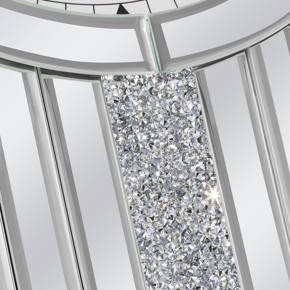 Silver Mirror Clock, 25.6x13.8 Crystal Sparkle Wall Clock with Crushed Diamond Modern and Silent Large Wall Clock