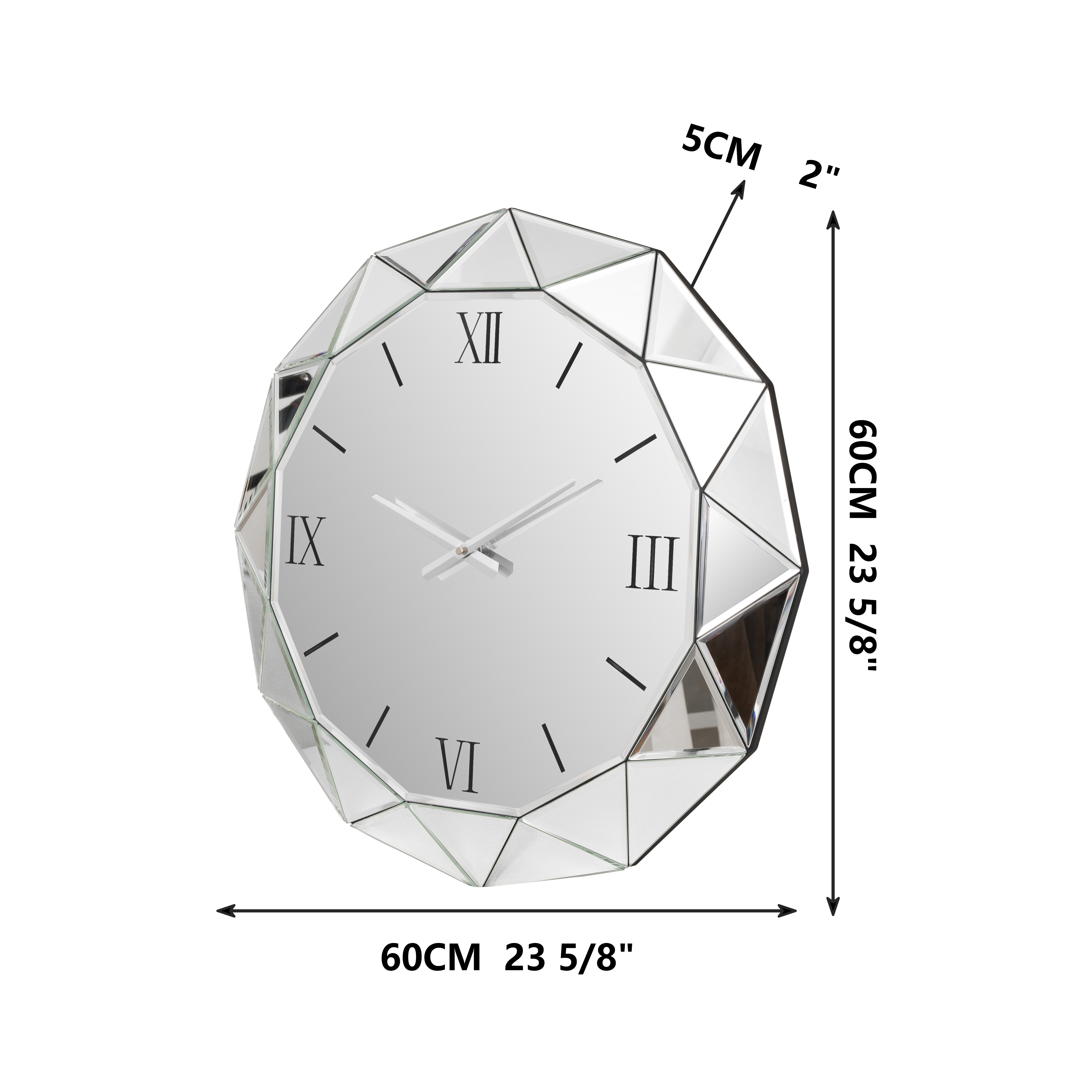 Decorative Wall Clock, 24 inch Mirrored Large Clock for Wall Decorative