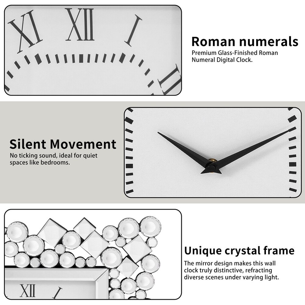 Large 23.6" Mirrored Crystal Wall Clock