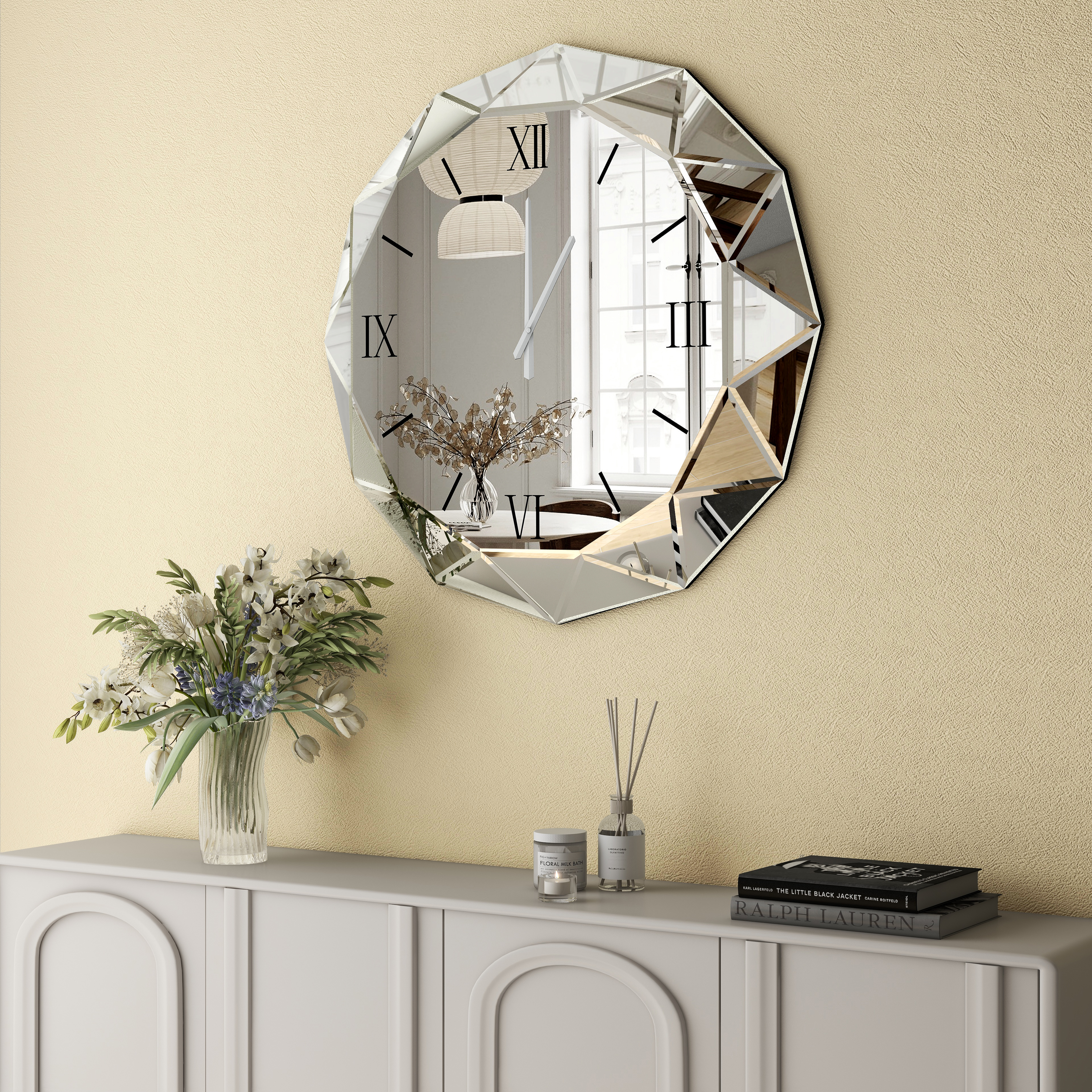 Decorative Wall Clock, 24 inch Mirrored Large Clock for Wall Decorative