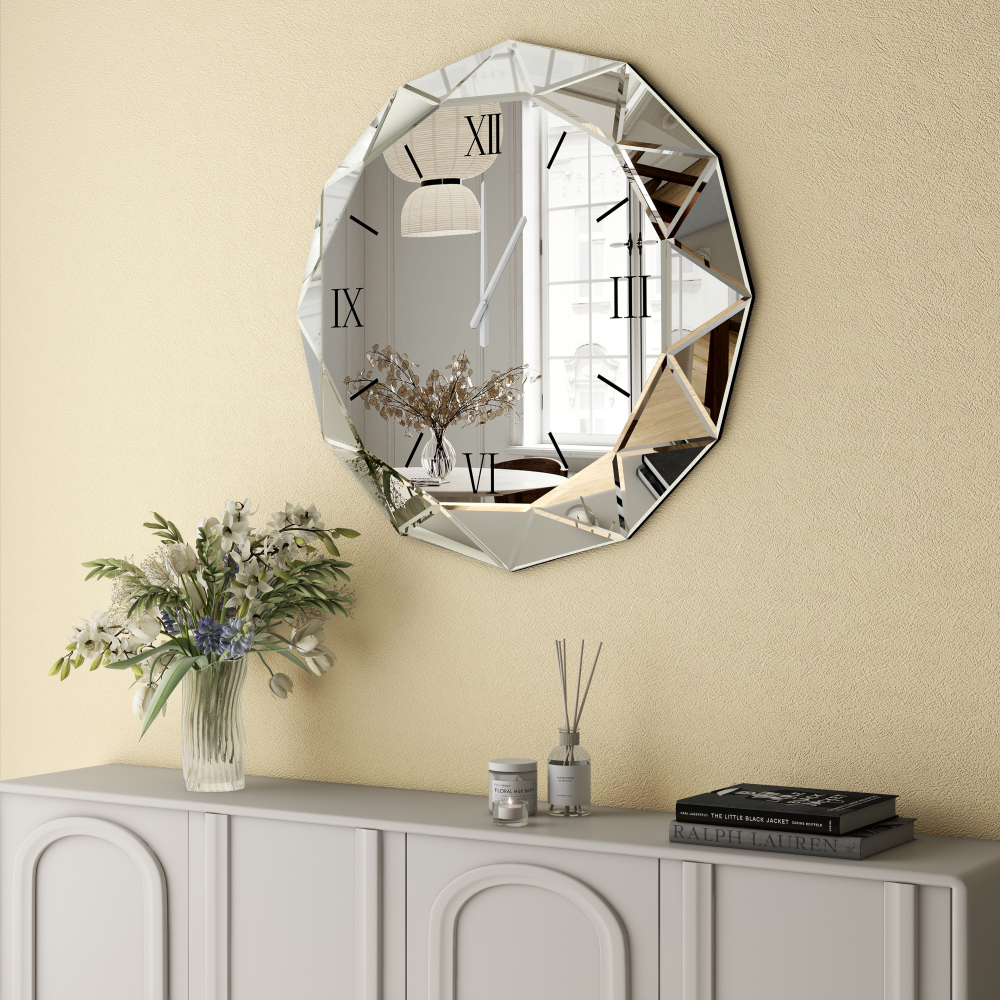 Decorative Wall Clock, 24 inch Mirrored Large Clock for Wall Decorative