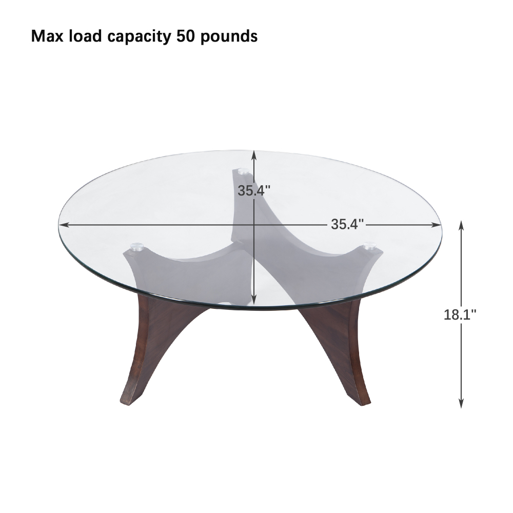 Mid Century Modern Coffee Table with Clear Round Table Top, Noguchi Style