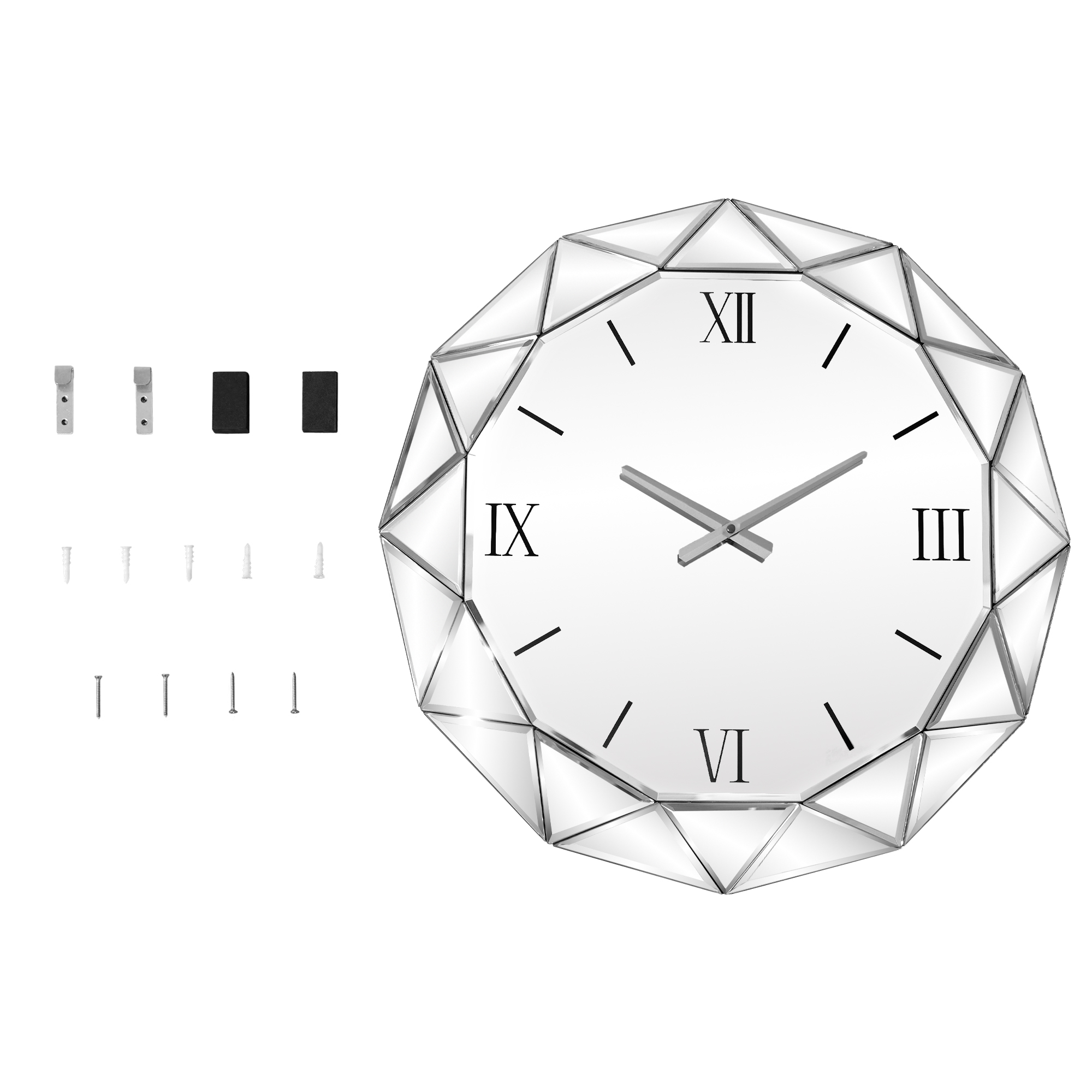 Decorative Wall Clock, 24 inch Mirrored Large Clock for Wall Decorative