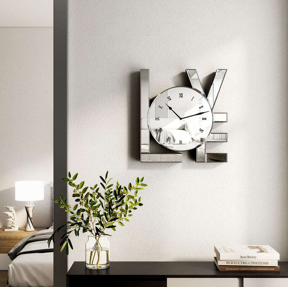 Decorative Wall Clock, Sliver Mirrored Wall Clock Modern Home Wall Decor Silent Clocks