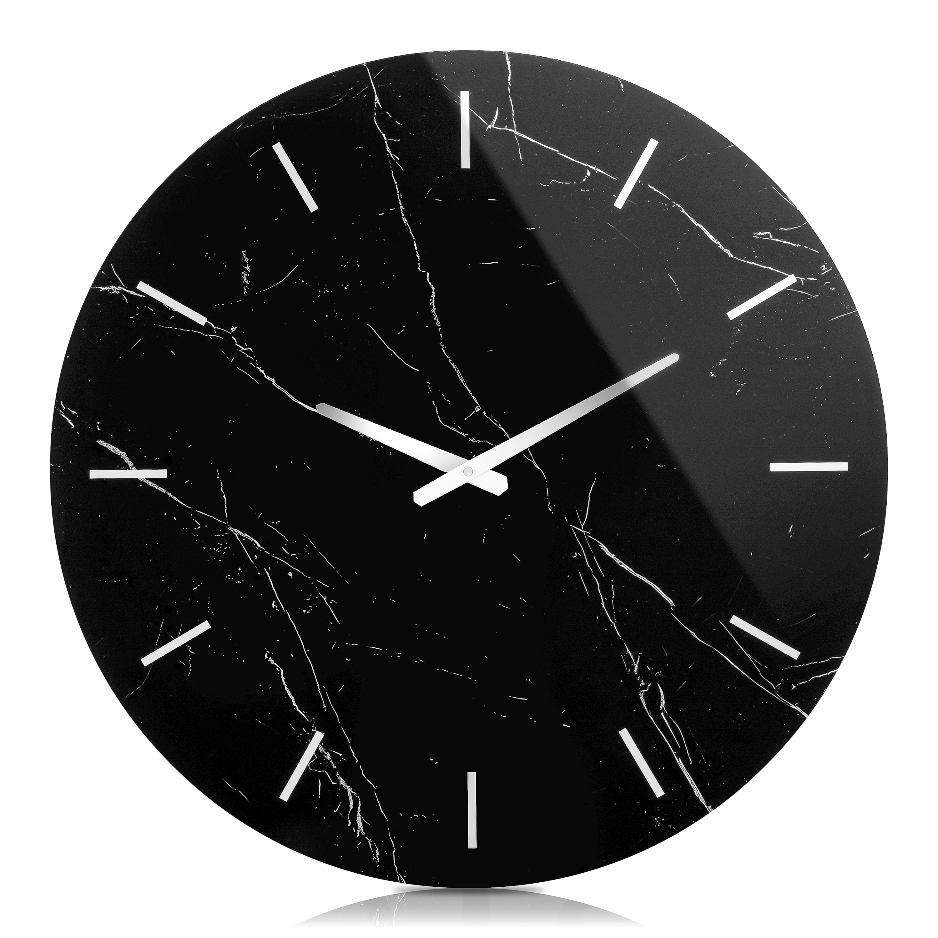 SHYFOY Black Decorative Wall Clock Glass Marble Patter, 23.6" Decorative Wall Clock, Modern Large Clock for Living Room