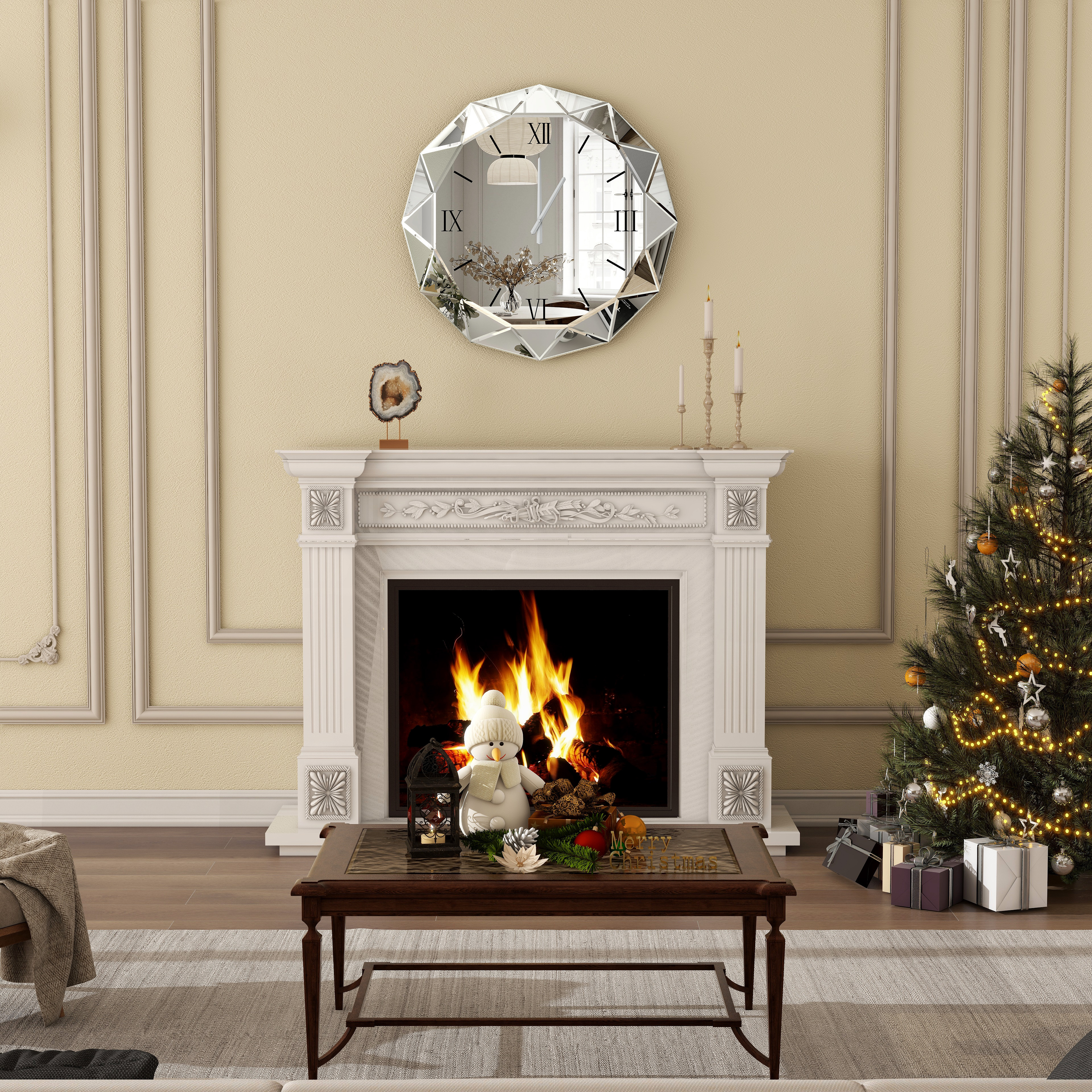 Decorative Wall Clock, 24 inch Mirrored Large Clock for Wall Decorative