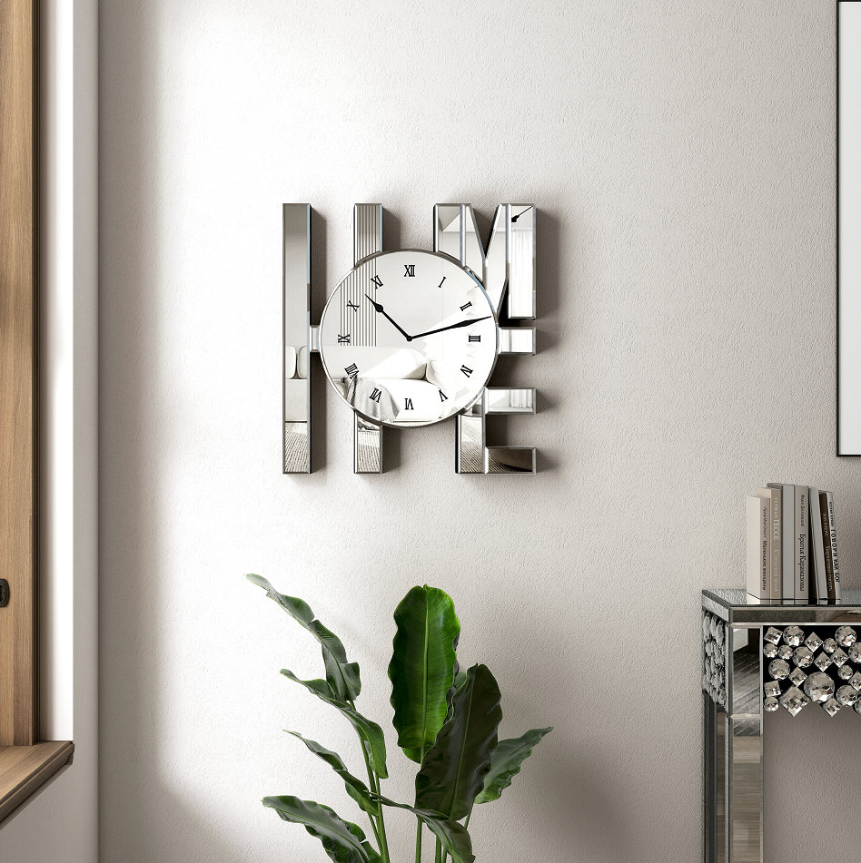 Decorative Wall Clock, Sliver Mirrored Wall Clock Modern Home Wall Decor Silent Clocks