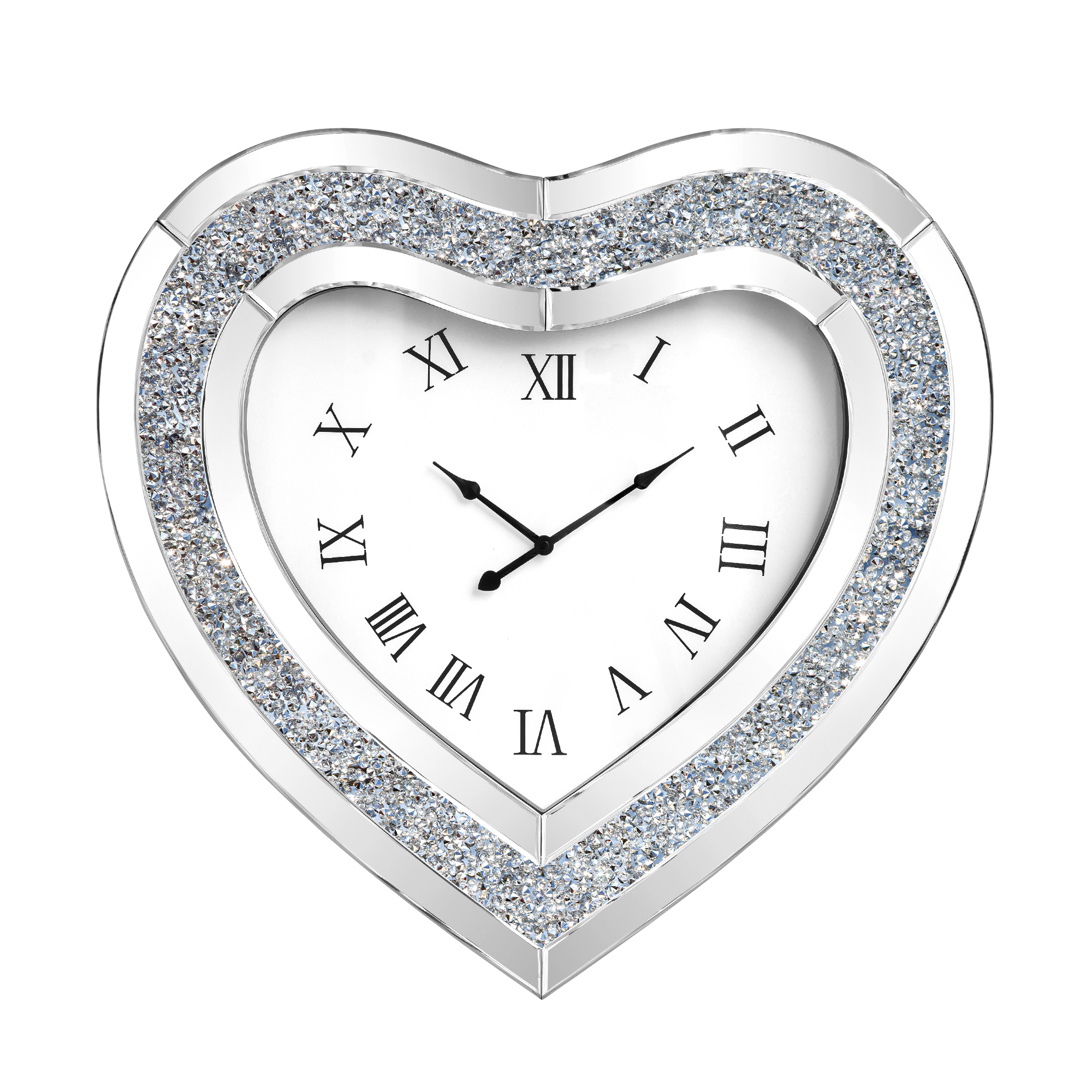 SHYFOY Deorative Wall Clock, 24 inch Heart-Shaped Mirror Wall Clock, Crushed Diamond Non-Ticking Wall Clocks for Bedroom