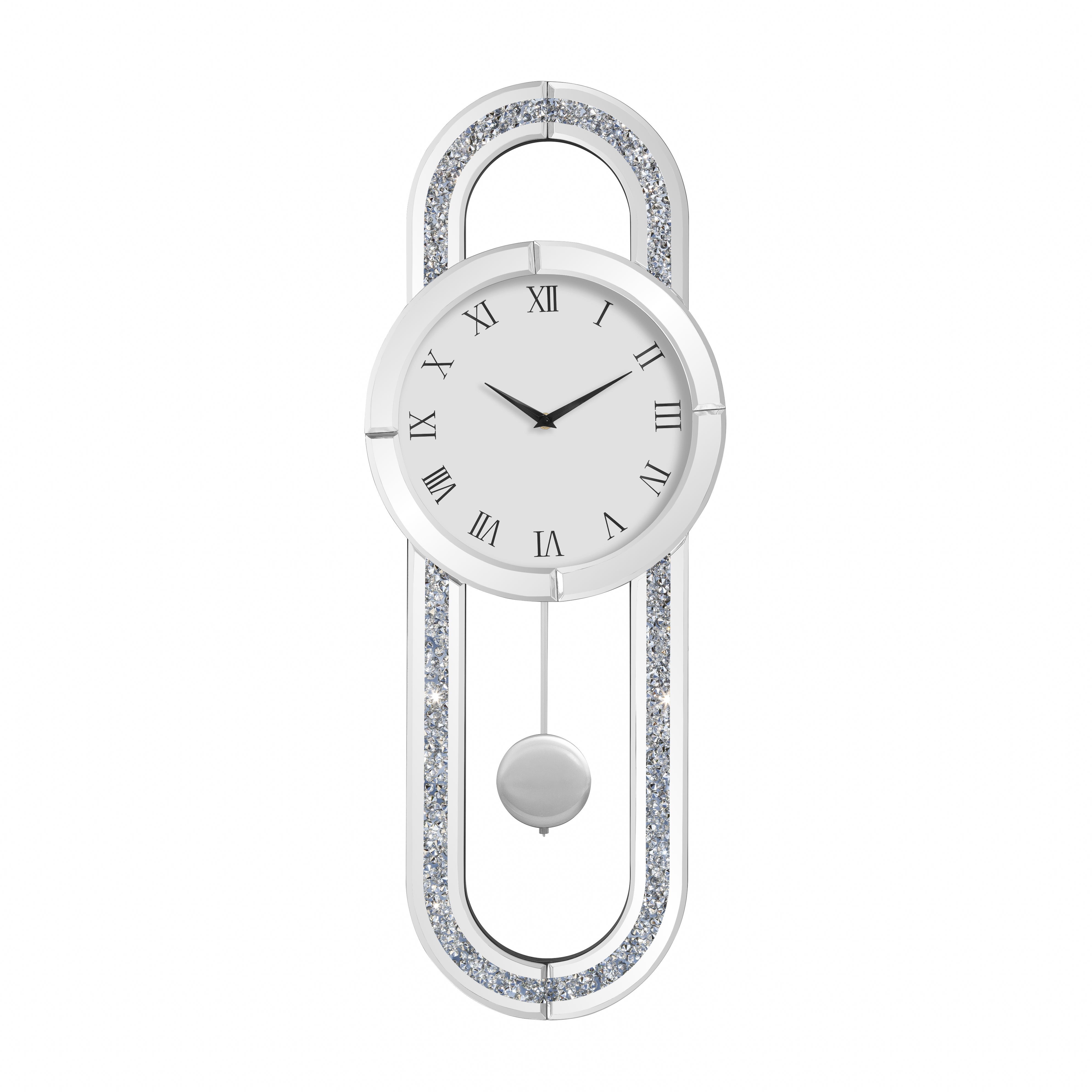 Decorative Wall Clock 31.5" Mirrored Pendulum Clock Silent Quality Quartz Luxury Large Wall Clocks with Crushed Diamond