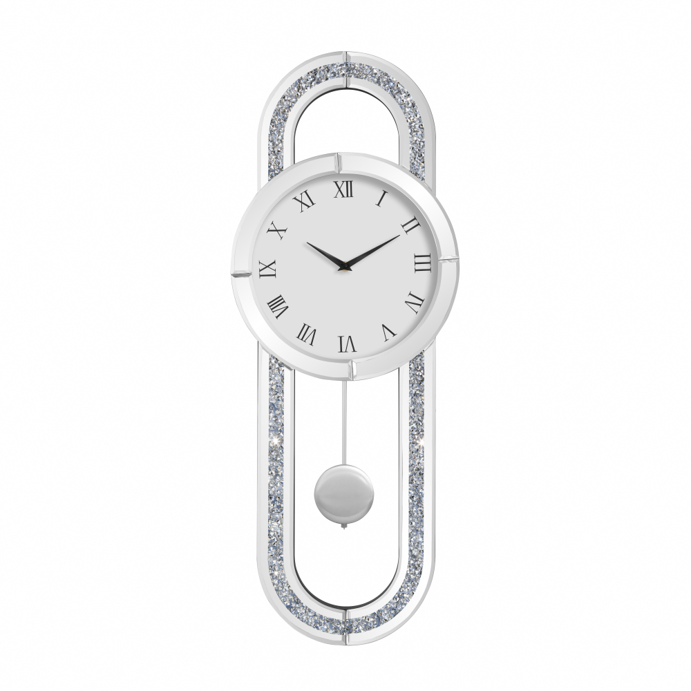 Decorative Wall Clock 31.5" Mirrored Pendulum Clock Silent Quality Quartz Luxury Large Wall Clocks with Crushed Diamond