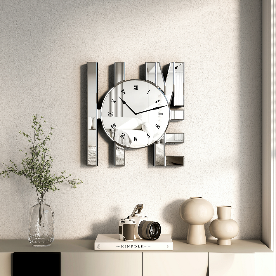 Decorative Wall Clock, Sliver Mirrored Wall Clock Modern Home Wall Decor Silent Clocks