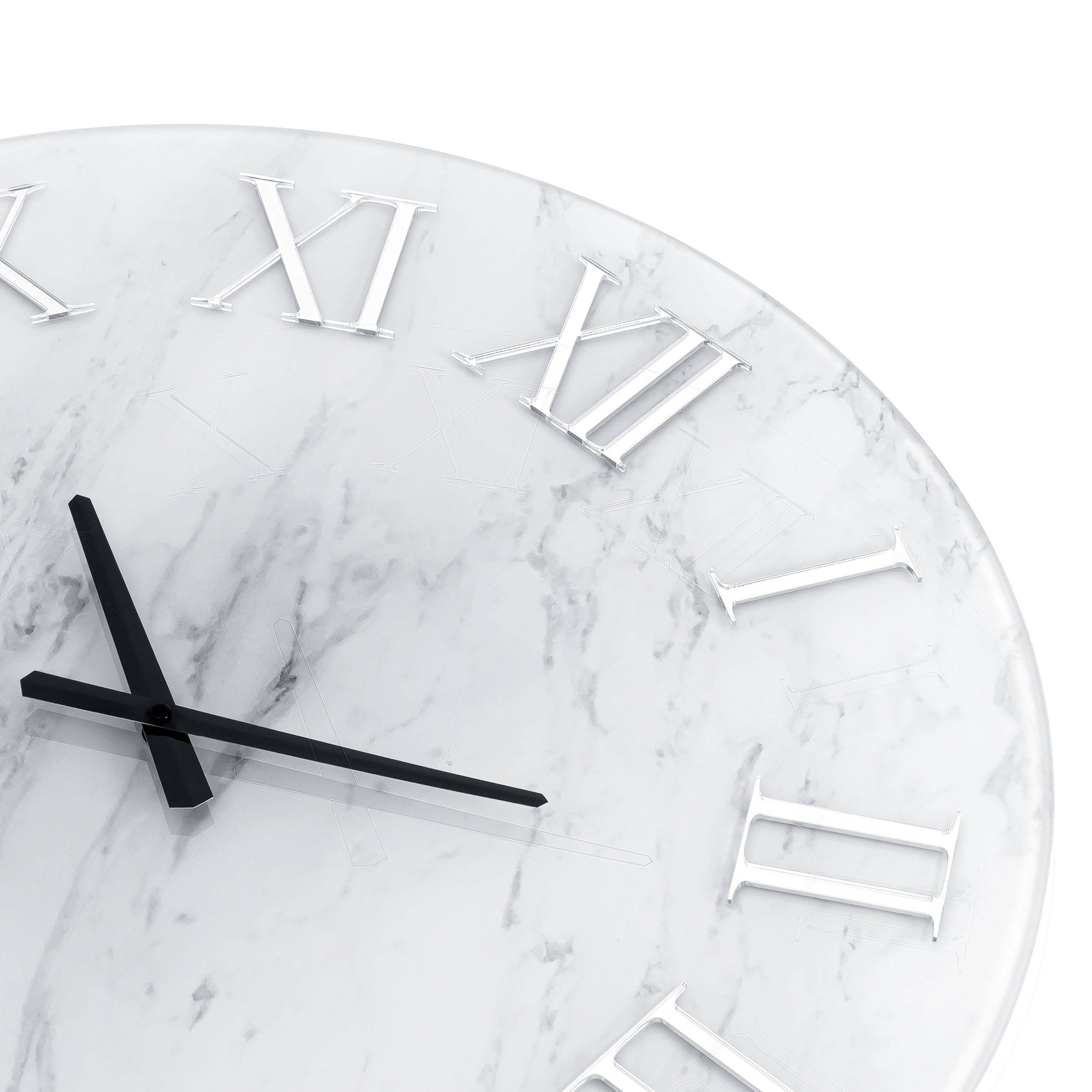 Modern Wall Clock - 23.62 Inch Frameless Marble Glass Wall Clock with Roman Numerals, Non-Ticking Large White Decorative Clock