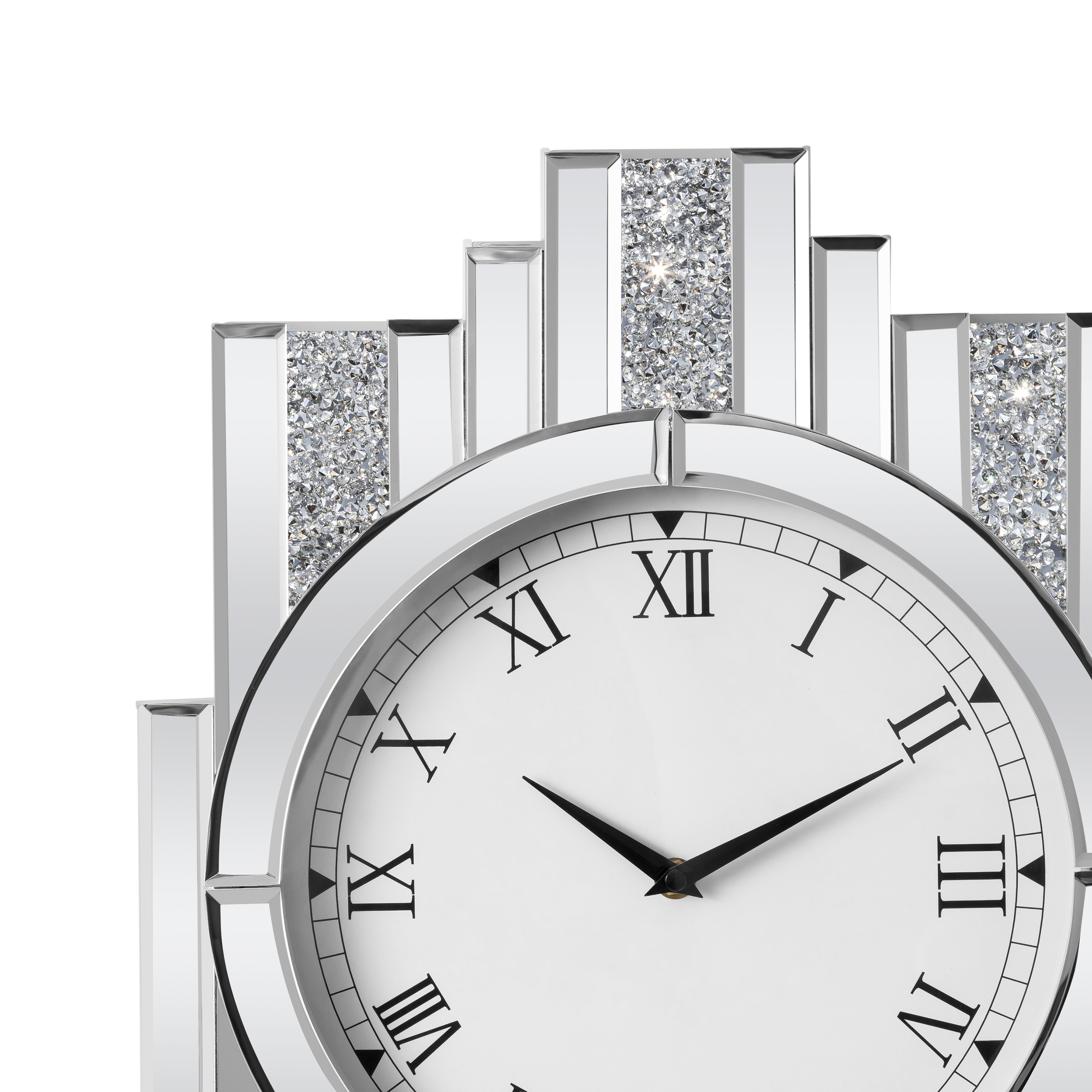 Silver Mirror Clock, 25.6x13.8 Crystal Sparkle Wall Clock with Crushed Diamond Modern and Silent Large Wall Clock