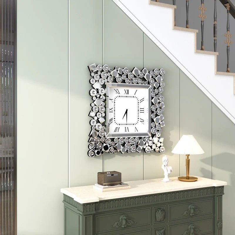 Large 23.6" Mirrored Crystal Wall Clock