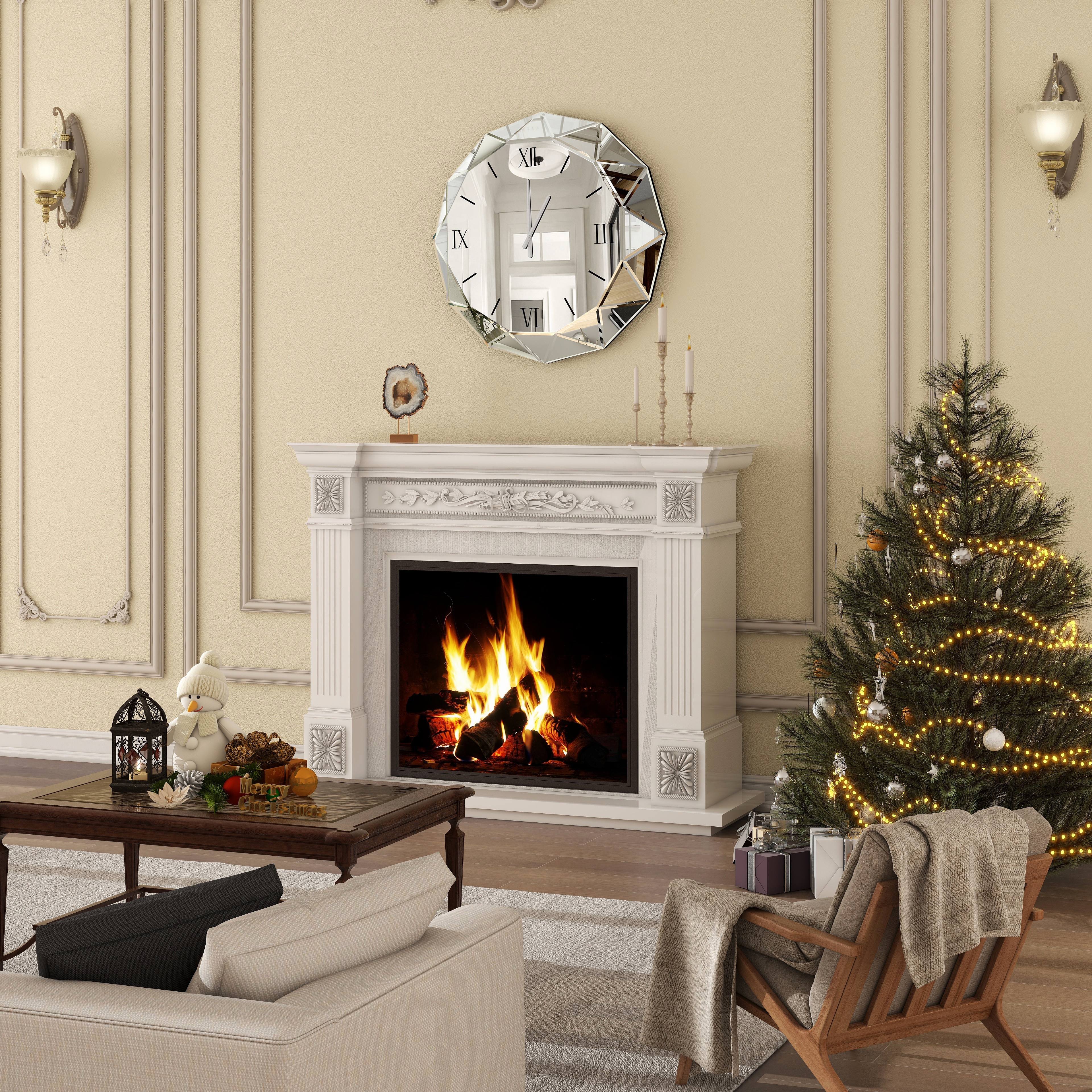 Decorative Wall Clock, 24 inch Mirrored Large Clock for Wall Decorative