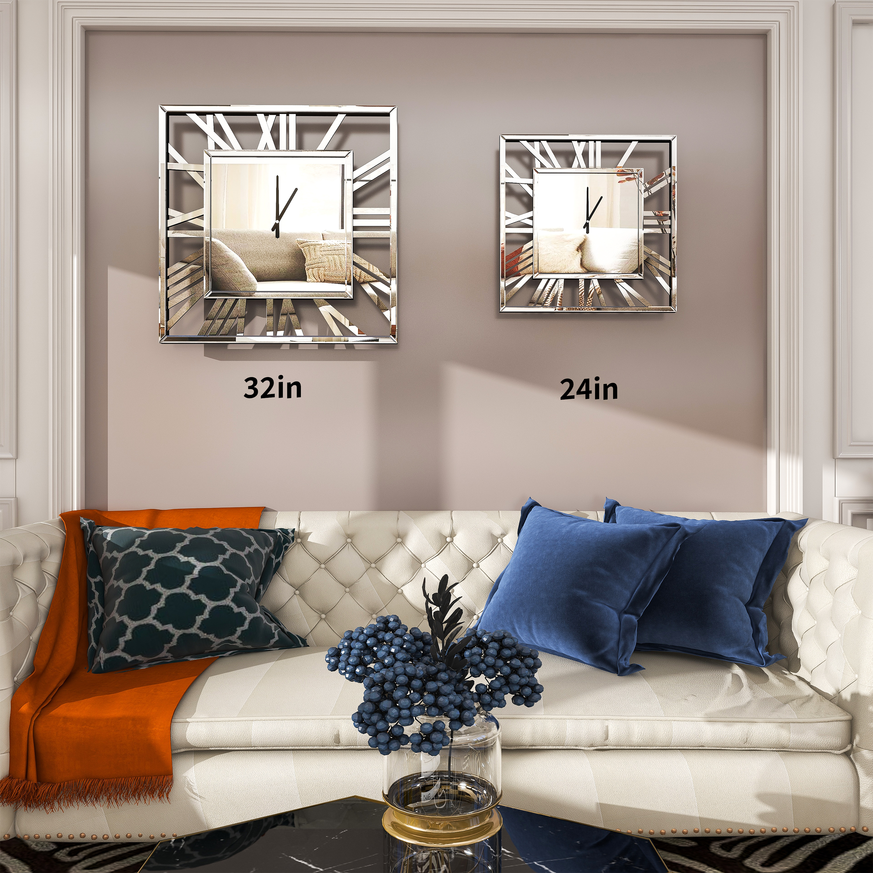 Large Wall Clocks Modern Mirrored Clock