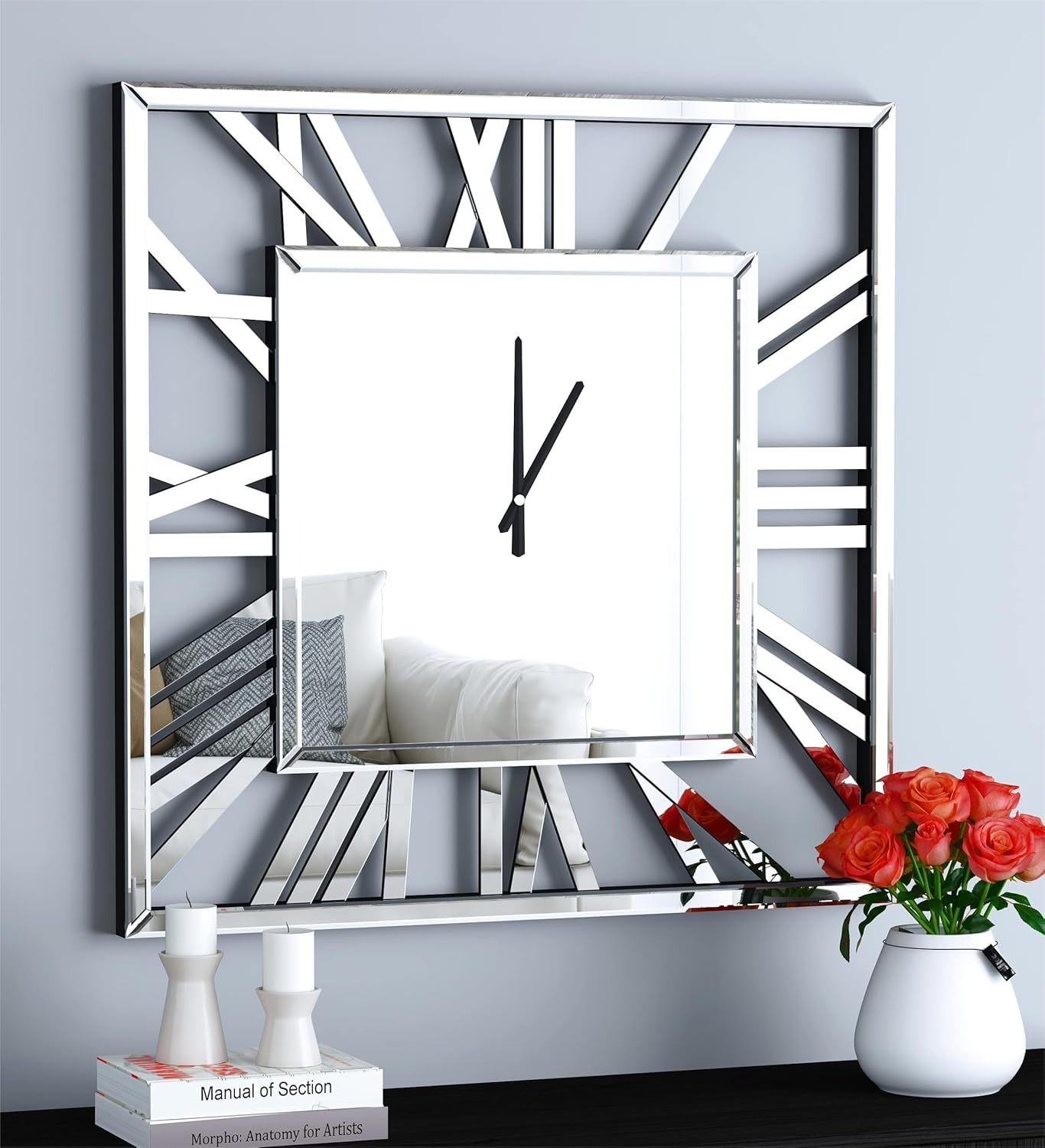Large Wall Clocks Modern Mirrored Clock