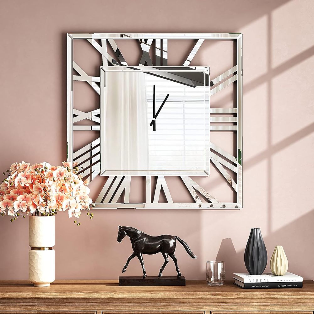 Large Wall Clocks Modern Mirrored Clock