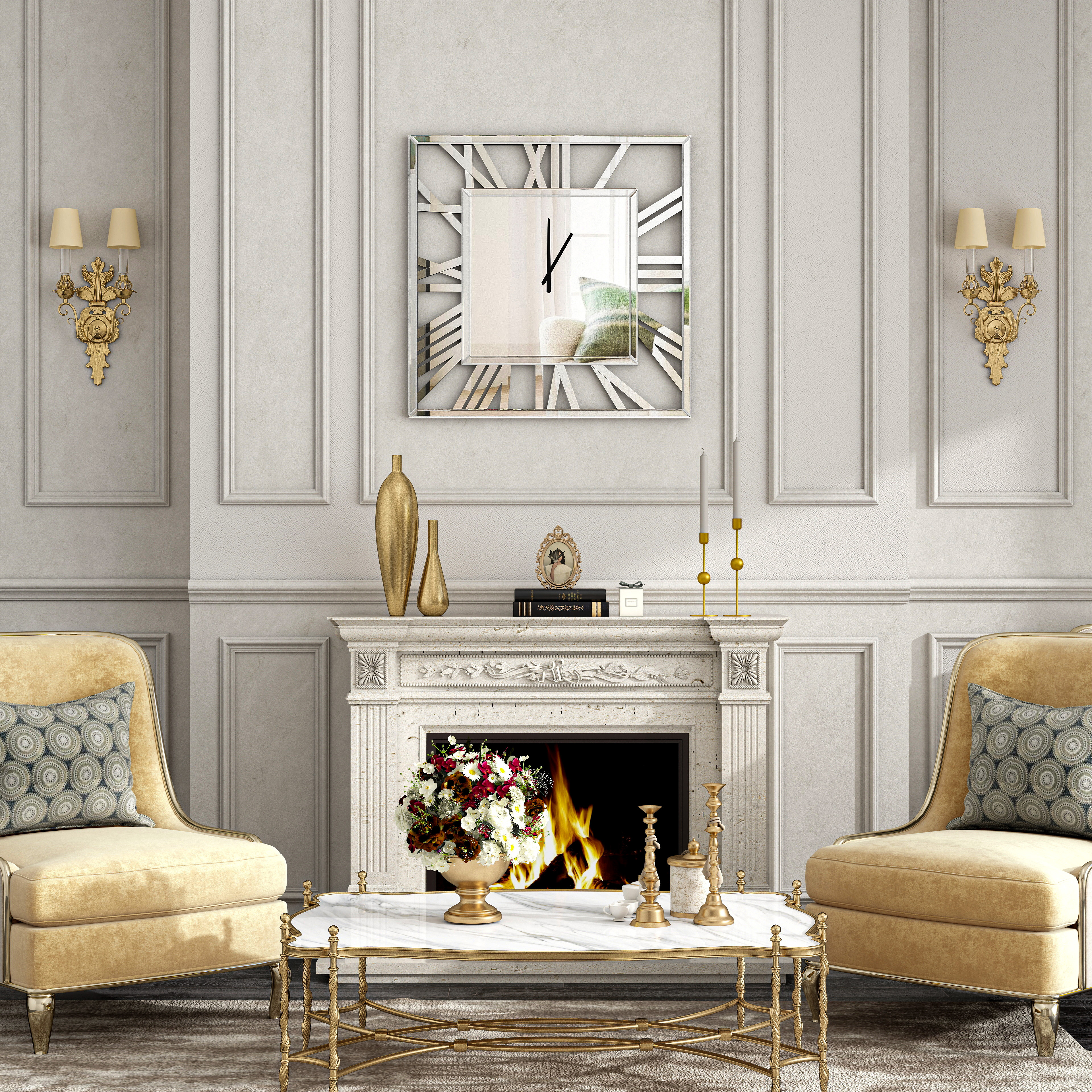 Large Wall Clocks Modern Mirrored Clock