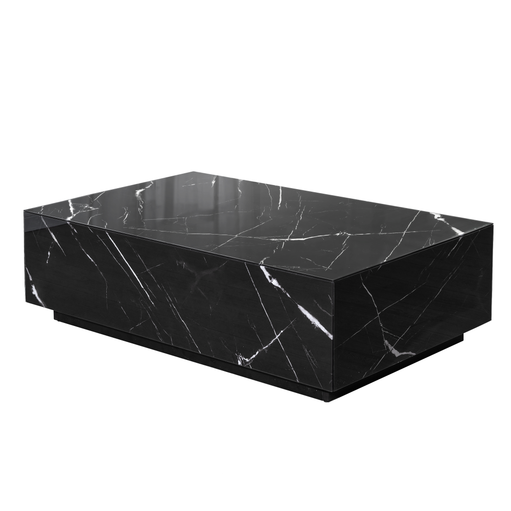 Black Faux Marble Solid Block Rectangular Coffee Table