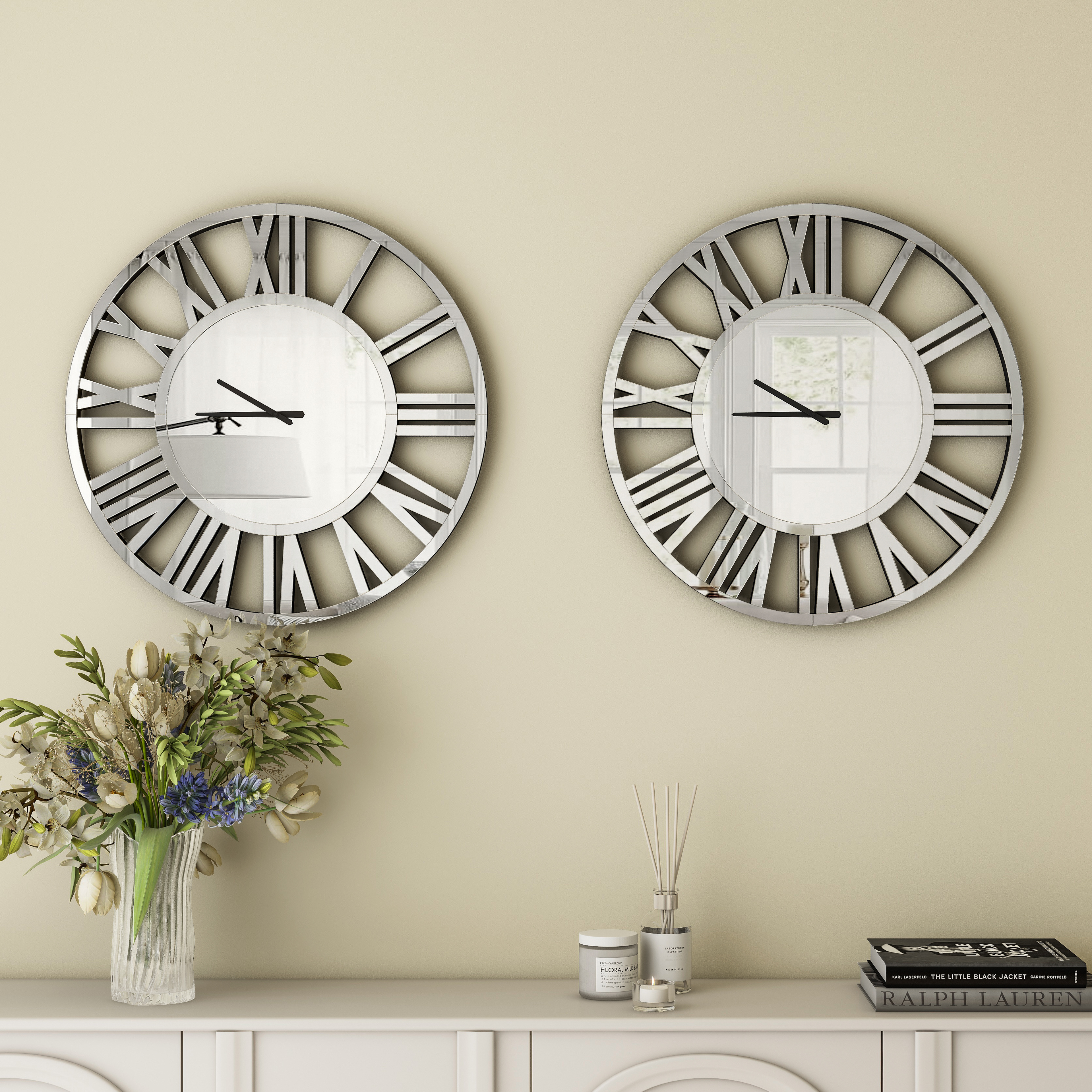 SHYFOY 24 inch Decorative Wall Clocks for Living Room Decor Modern Mirrored Big Clock