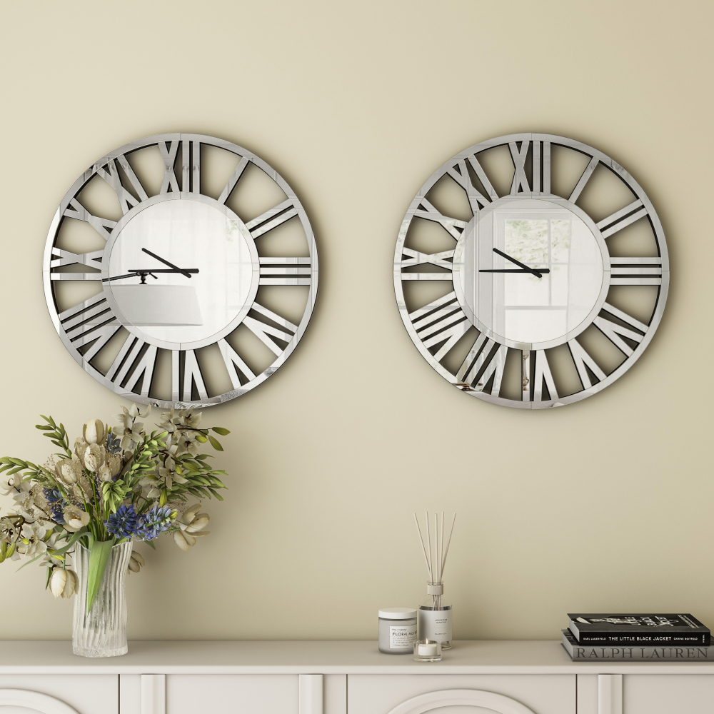 SHYFOY 24 inch Decorative Wall Clocks for Living Room Decor Modern Mirrored Big Clock
