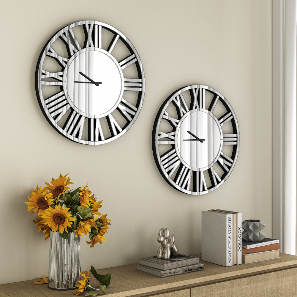 SHYFOY 24 inch Decorative Wall Clocks for Living Room Decor Modern Mirrored Big Clock