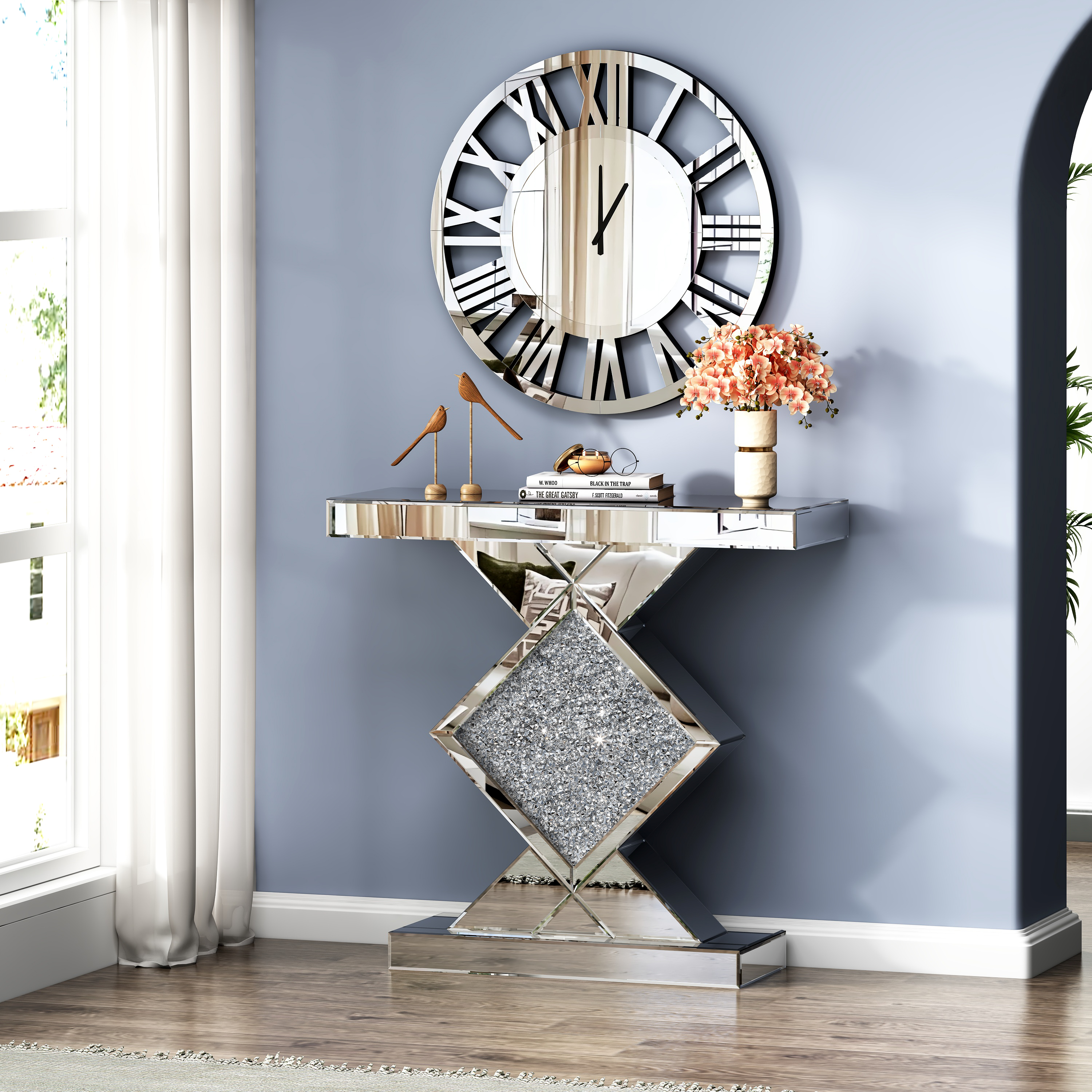SHYFOY 24 inch Decorative Wall Clocks for Living Room Decor Modern Mirrored Big Clock