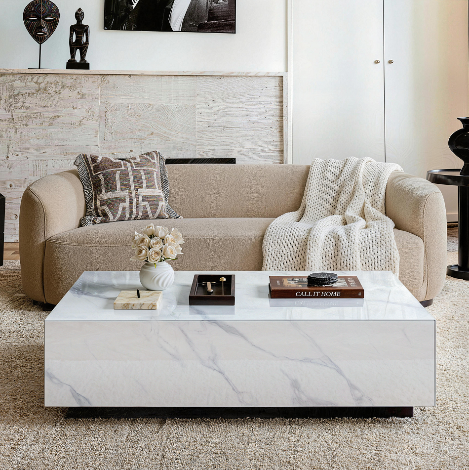 Black Faux Marble Solid Block Rectangular Coffee Table