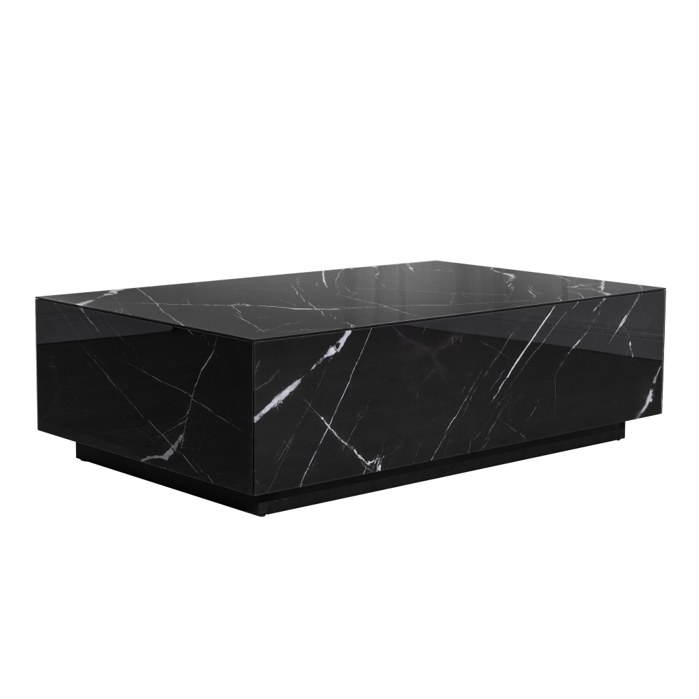 Black Faux Marble Solid Block Rectangular Coffee Table