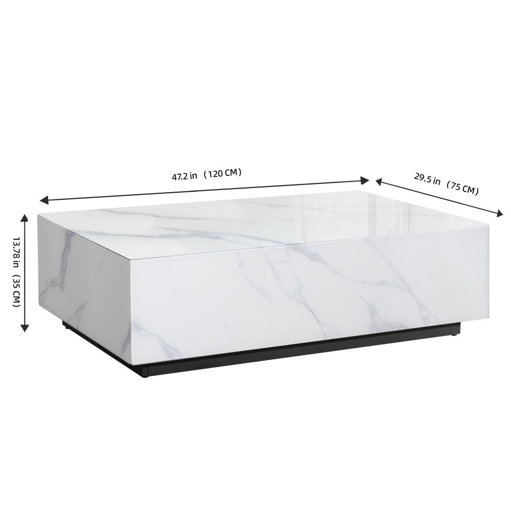 Black Faux Marble Solid Block Rectangular Coffee Table