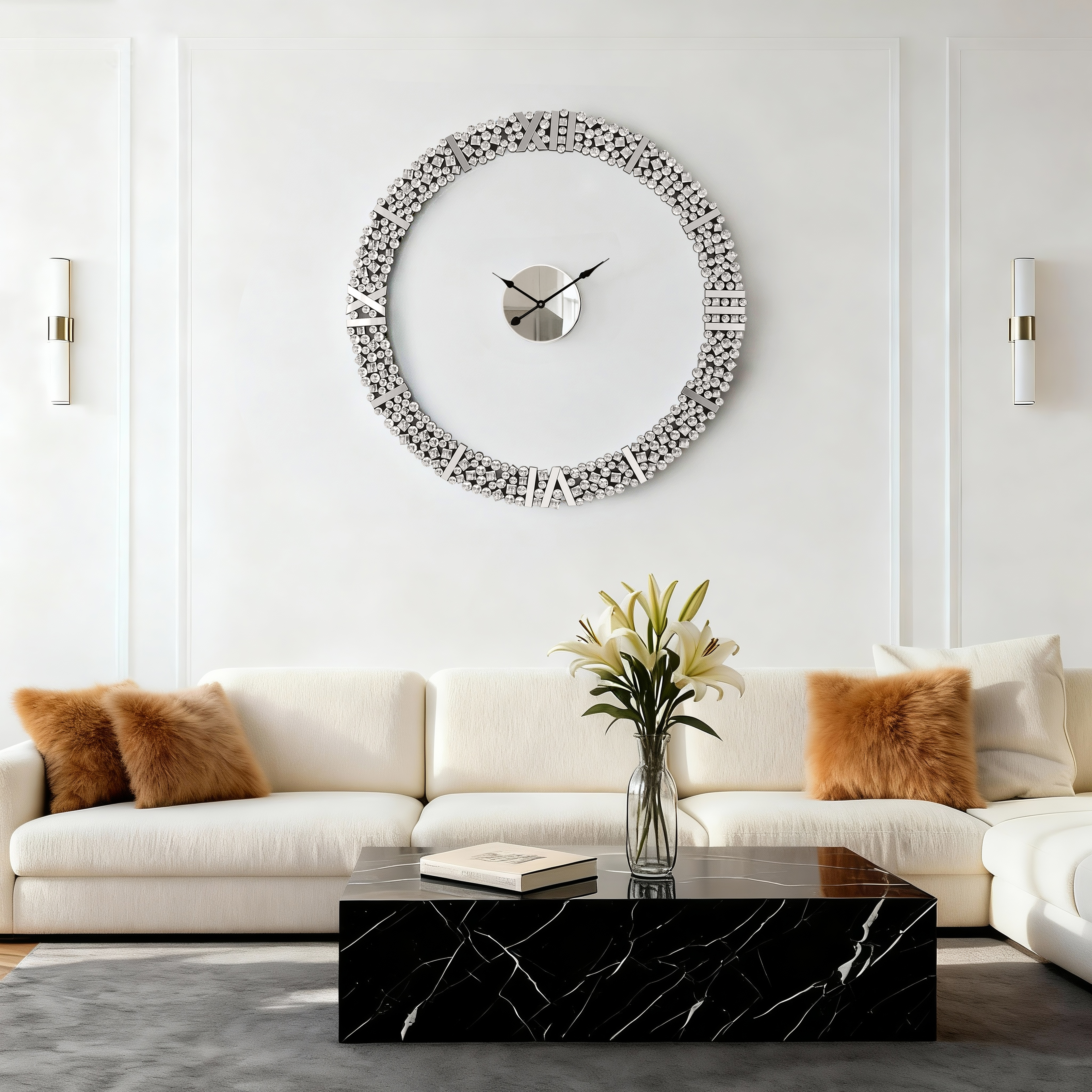 Foldable-Frame Round Wall Clock Adorned with Crystals