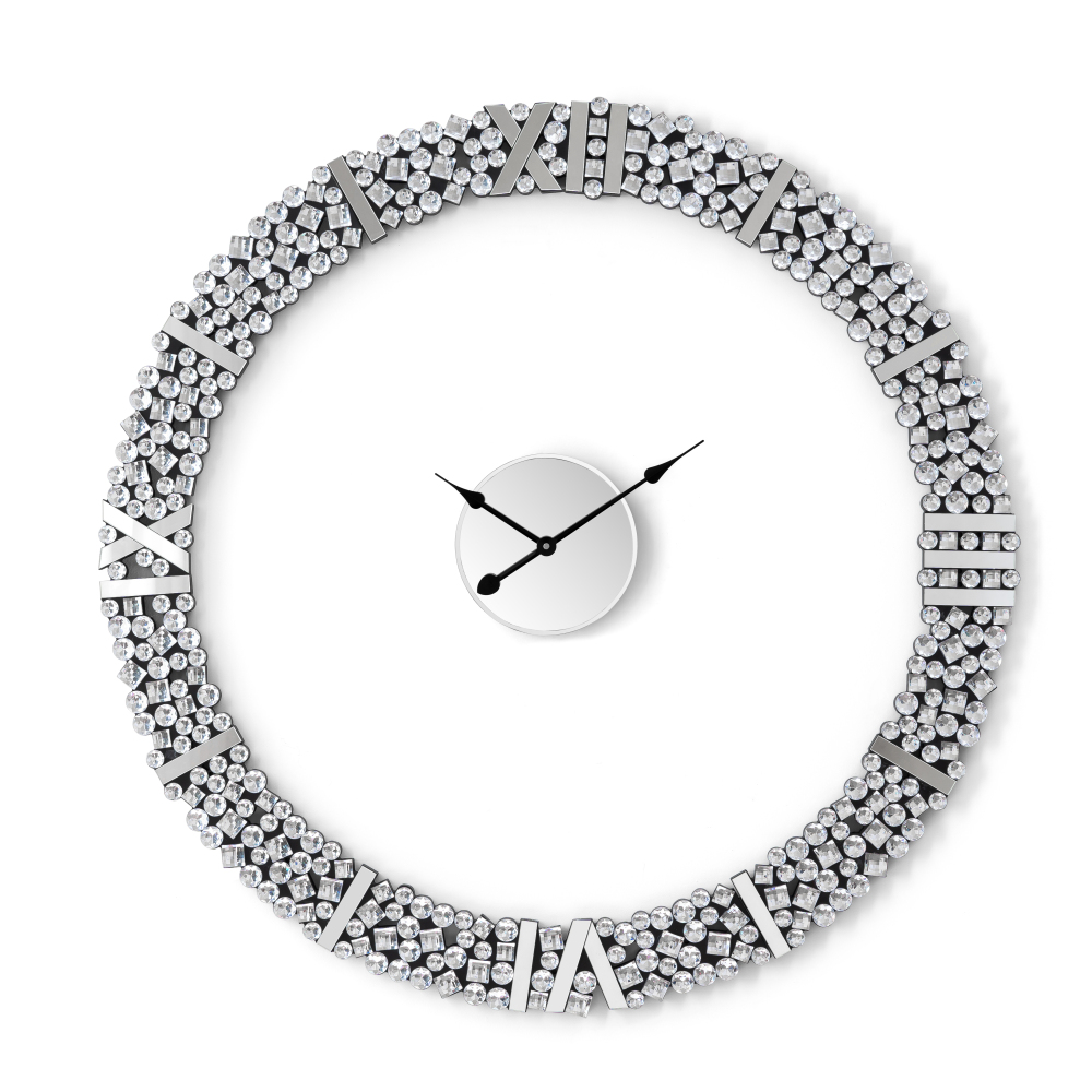 Foldable-Frame Round Wall Clock Adorned with Crystals