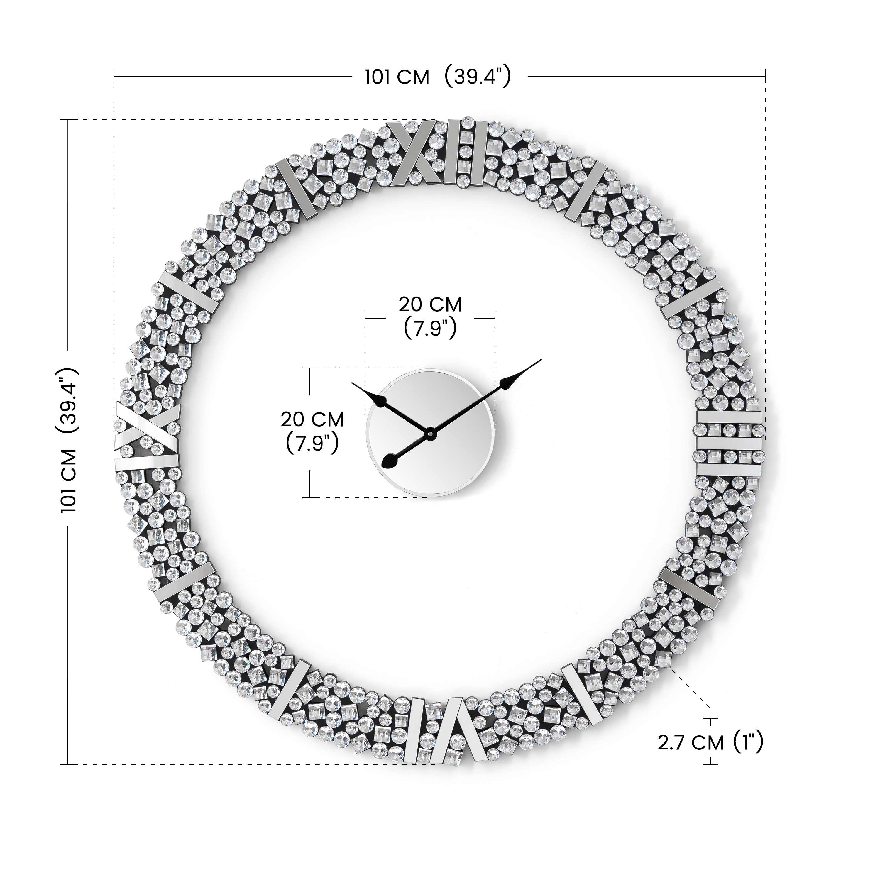 Foldable-Frame Round Wall Clock Adorned with Crystals