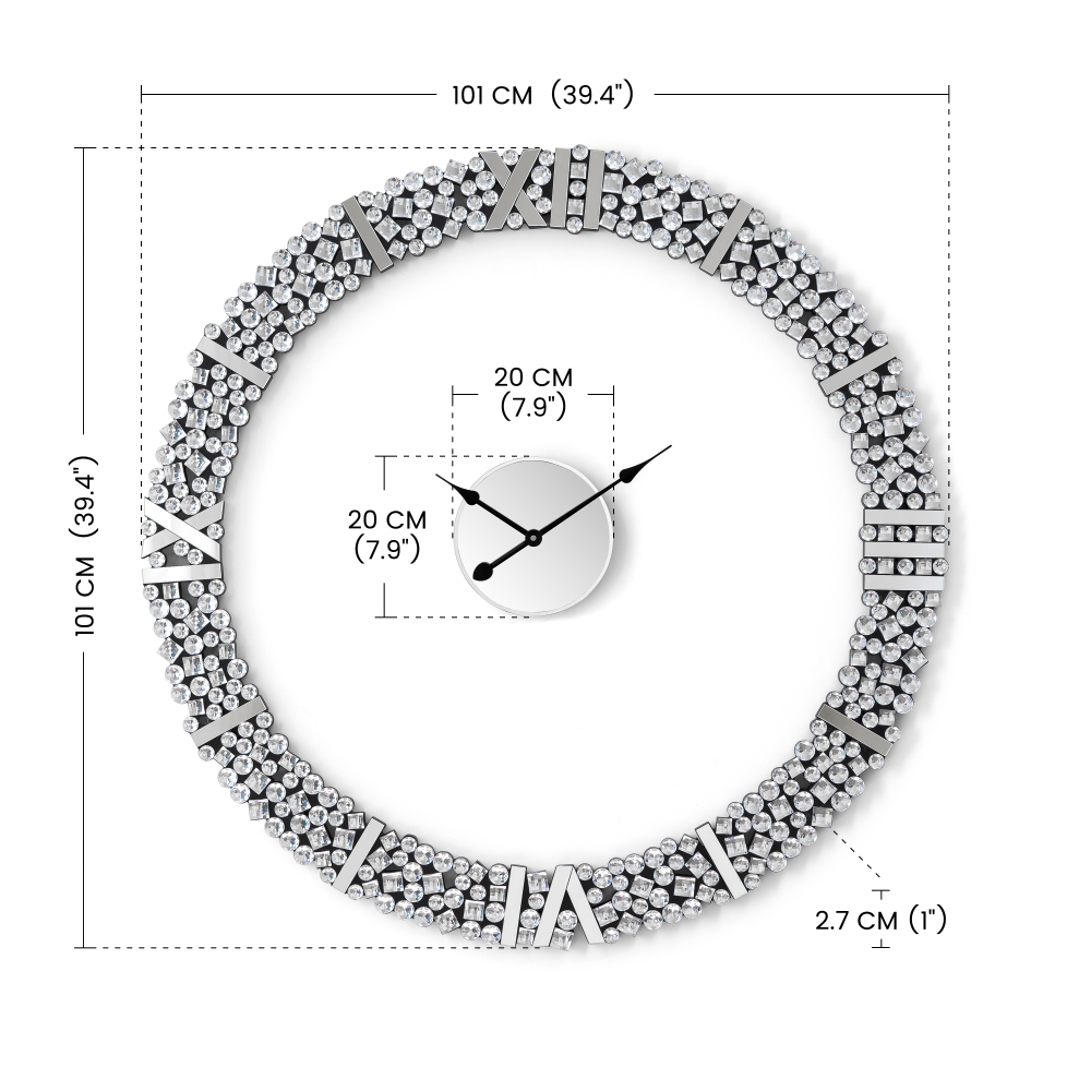 Foldable-Frame Round Wall Clock Adorned with Crystals
